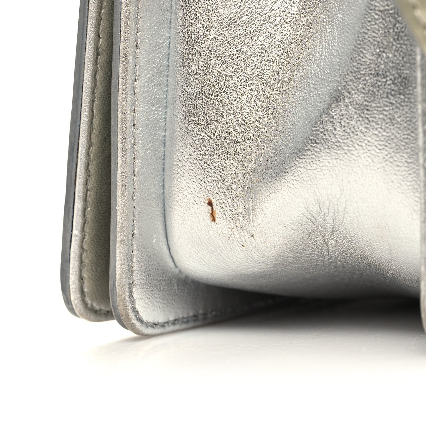 Metallic Patent Calfskin Quilted Small Boy Flap Silver