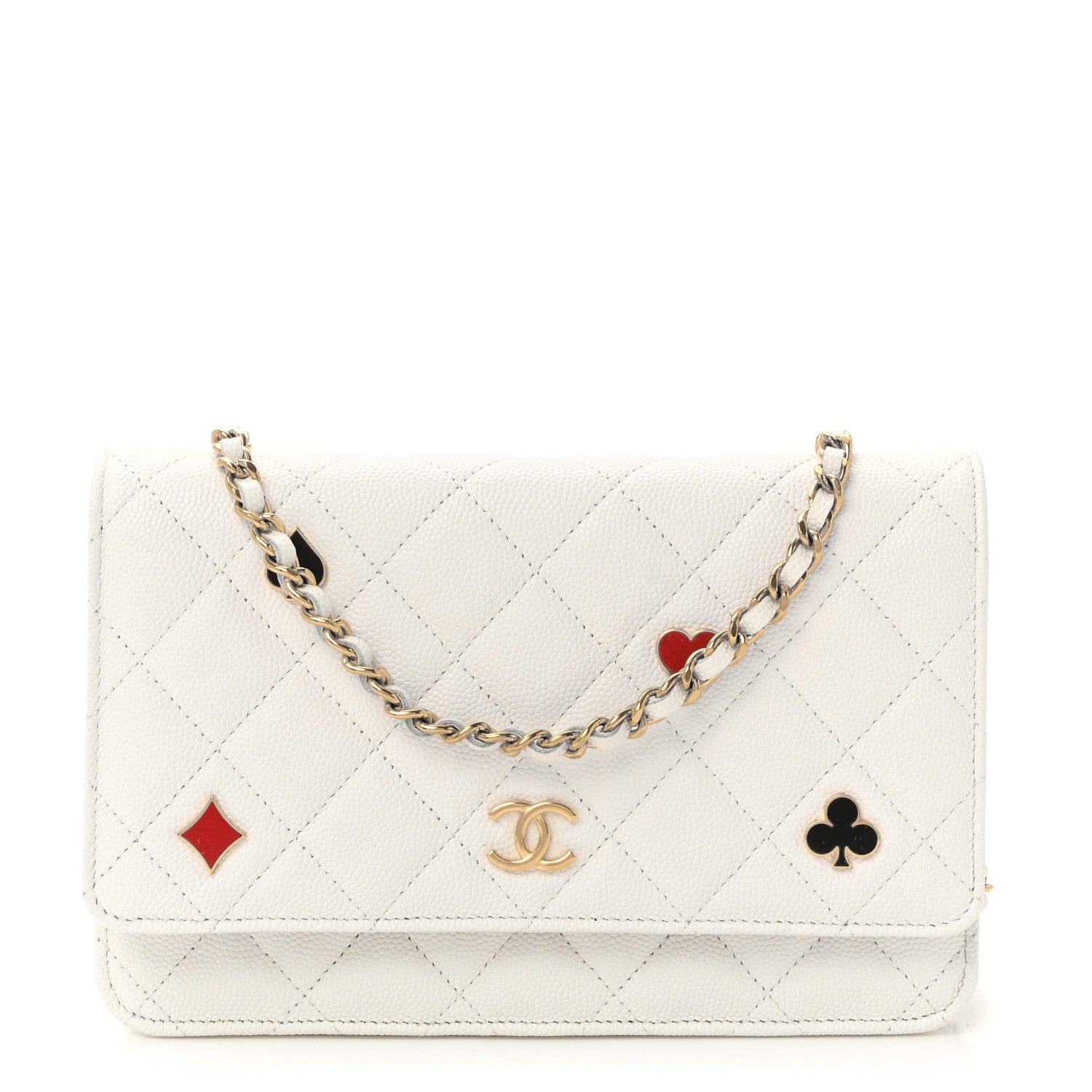 Chanel Caviar Quilted Enamel Coco Casino Wallet On Chain WOC White