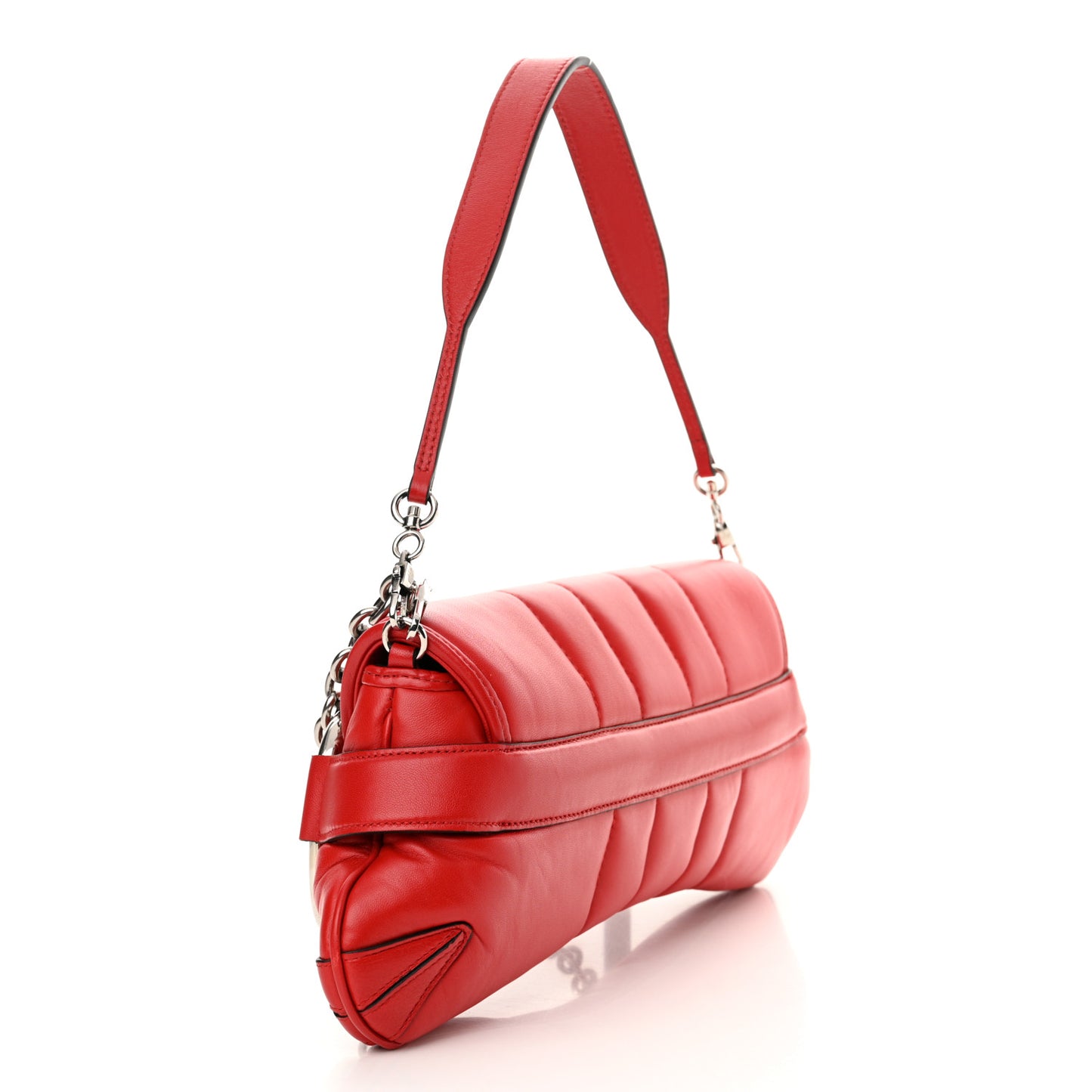 Nappa Vertical Matelasse Medium Maxi Horsebit Chain Shoulder Bag Beret Red