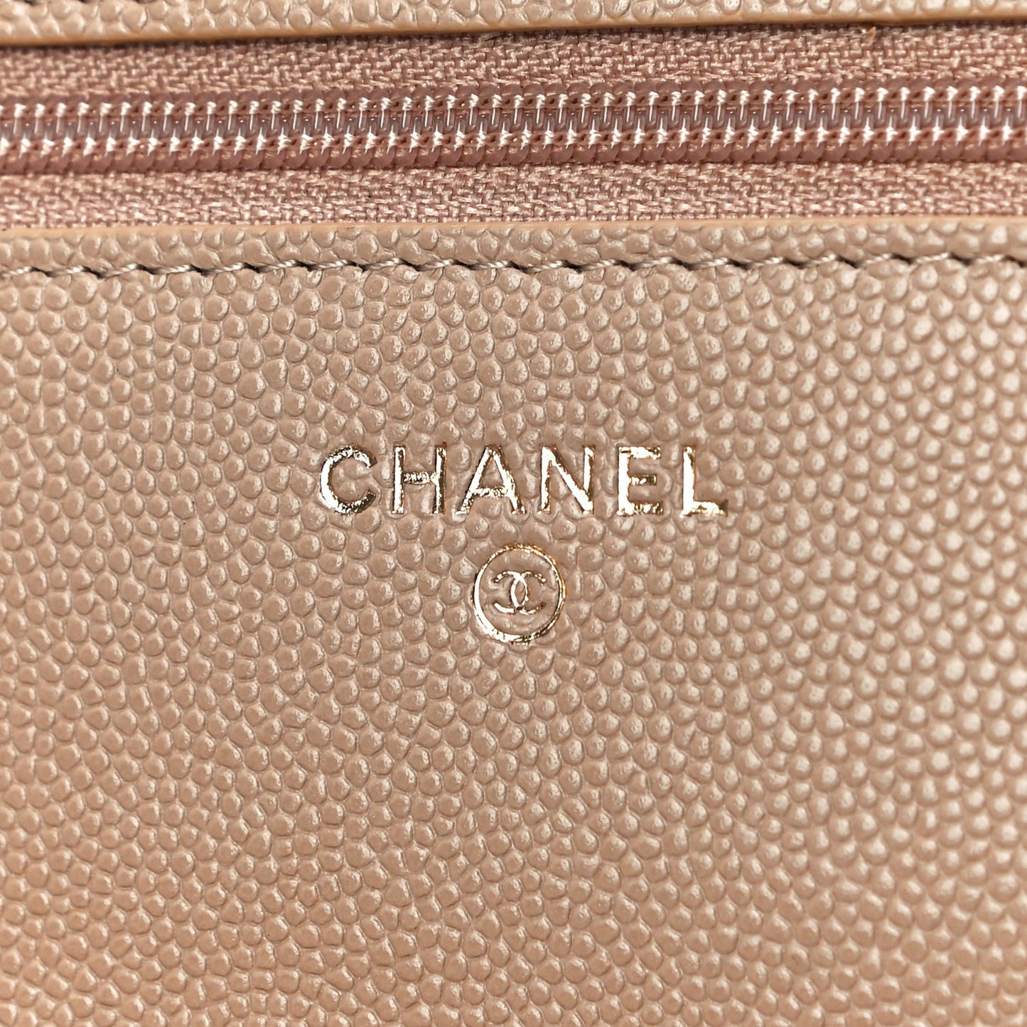 Caviar Quilted Crystal CC Wallet On Chain WOC Beige