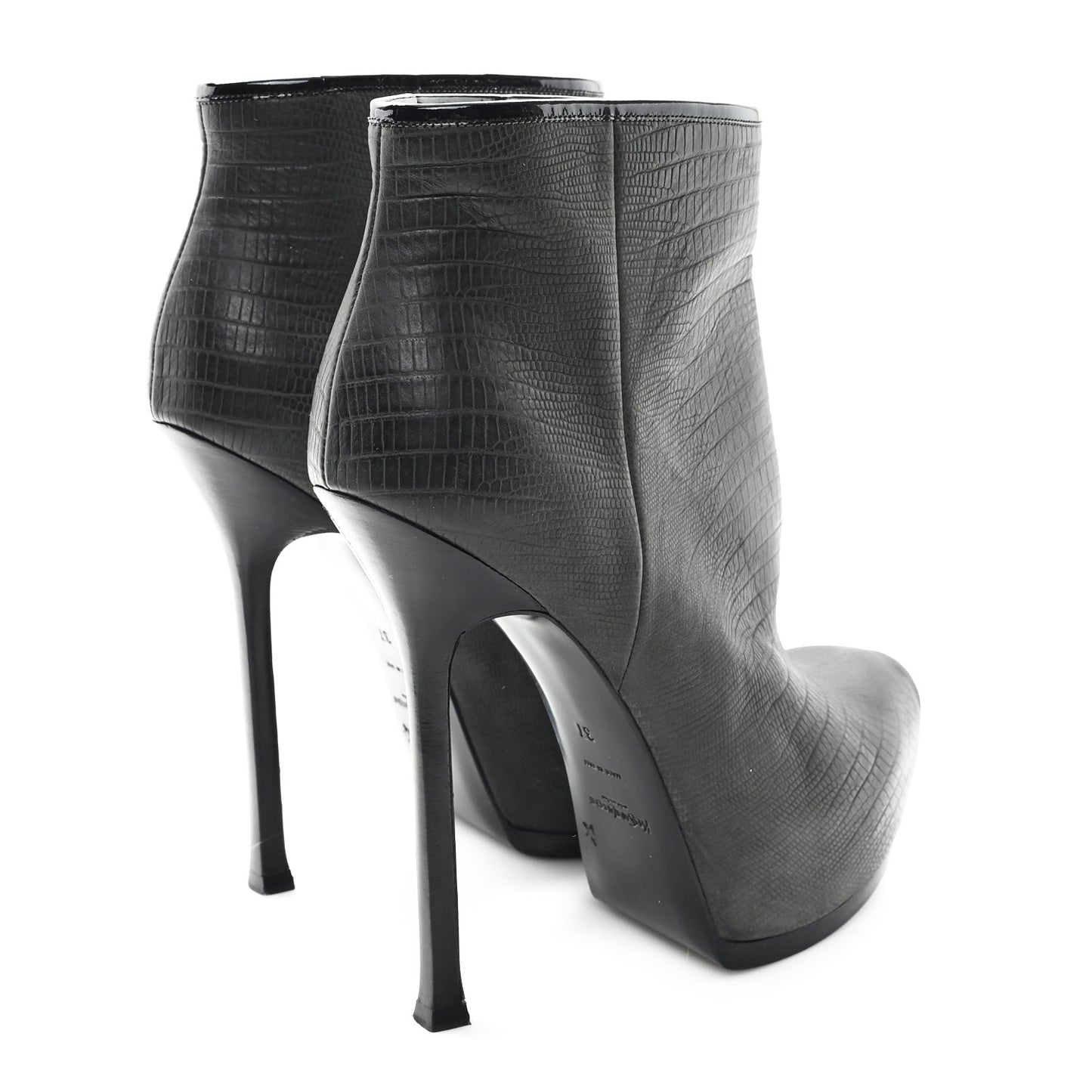 Calfskin Lizard Embossed Tribtoo 105 Platform Booties 37 Black