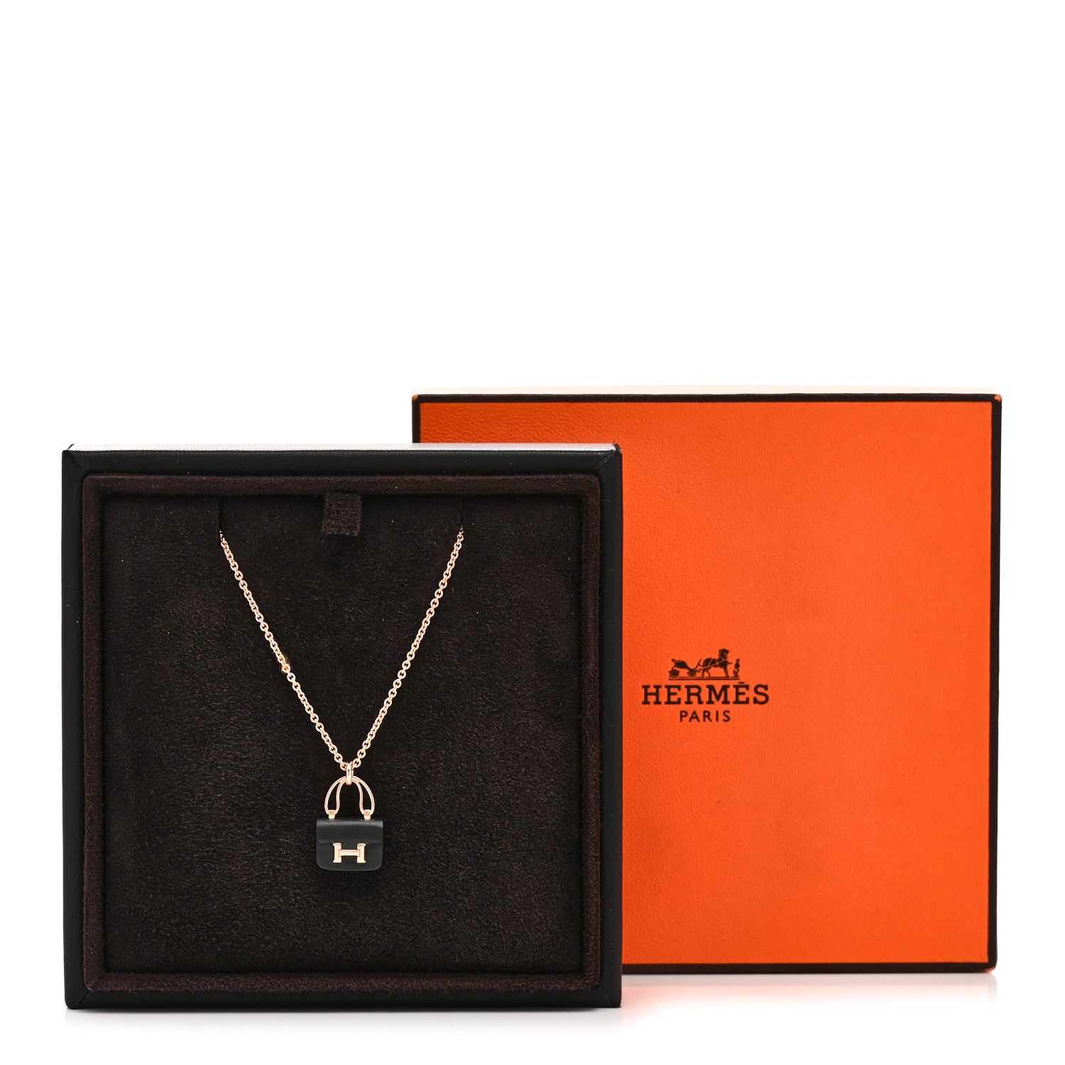 Hermes 18K Rose Gold Black Jade Constance Amulettes Pendant Necklace 6 of 6