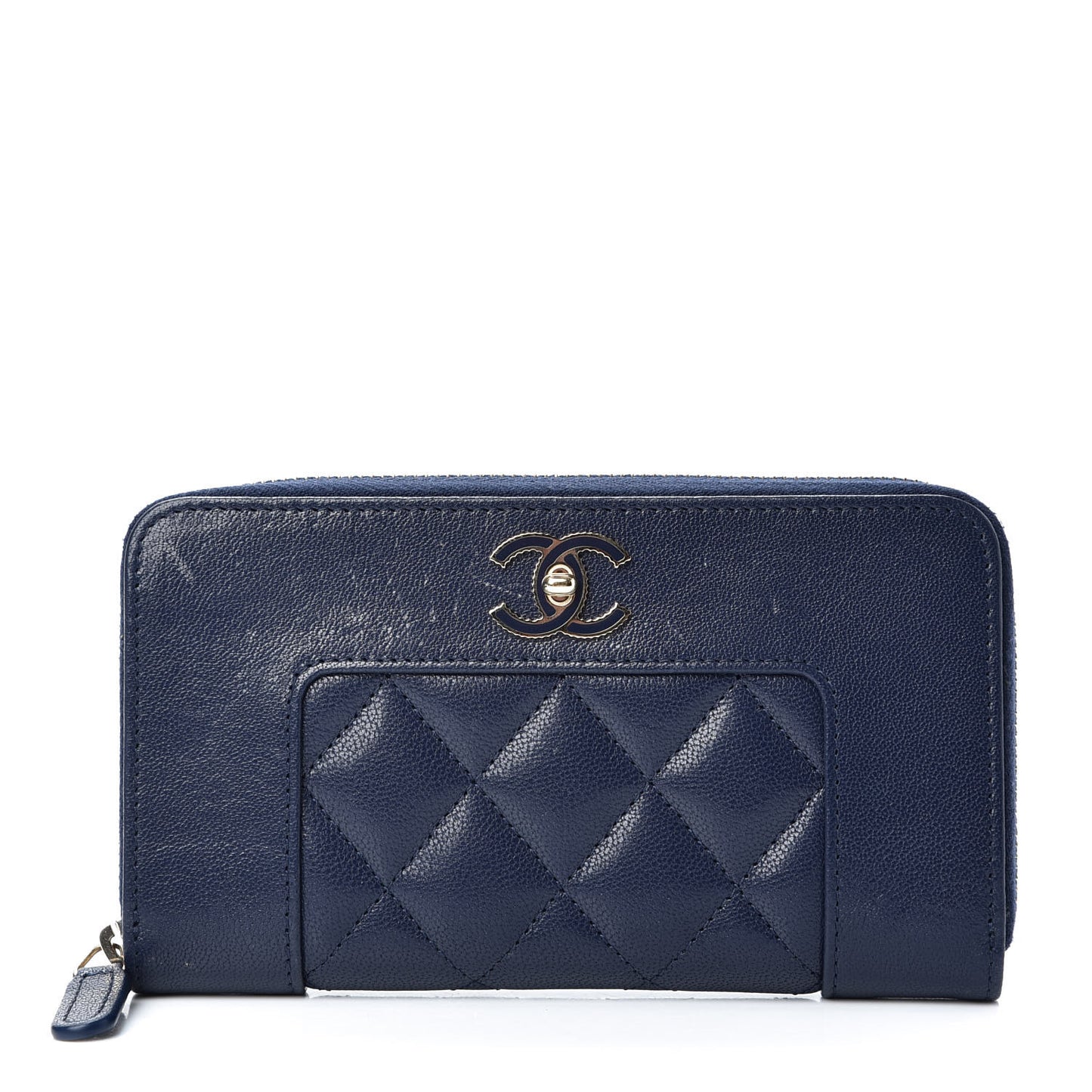 Sheepskin Quilted Mademoiselle Vintage Zip Around Wallet Navy