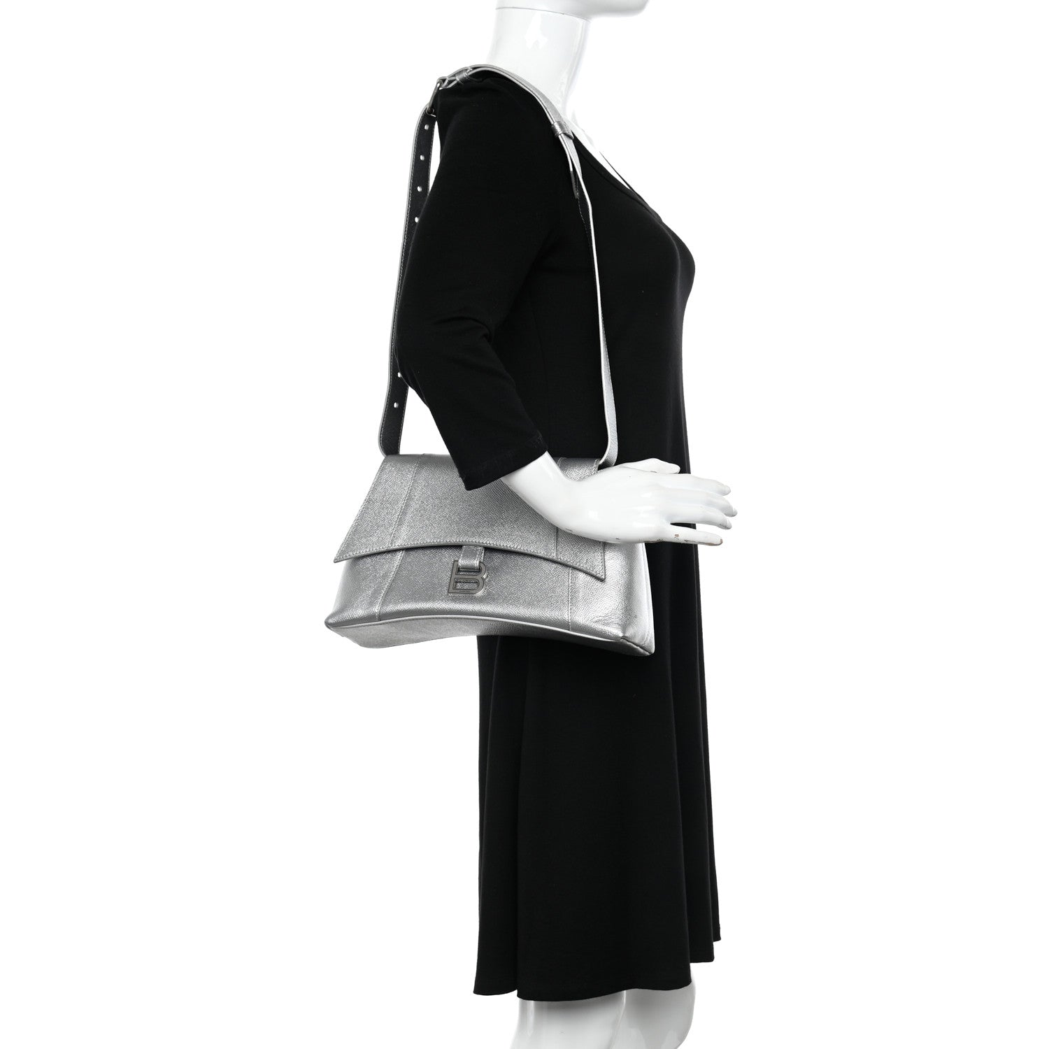 Balenciaga Metallic Soft Textured Calfskin Small Downtown Shoulder Bag Silver 2 of 10