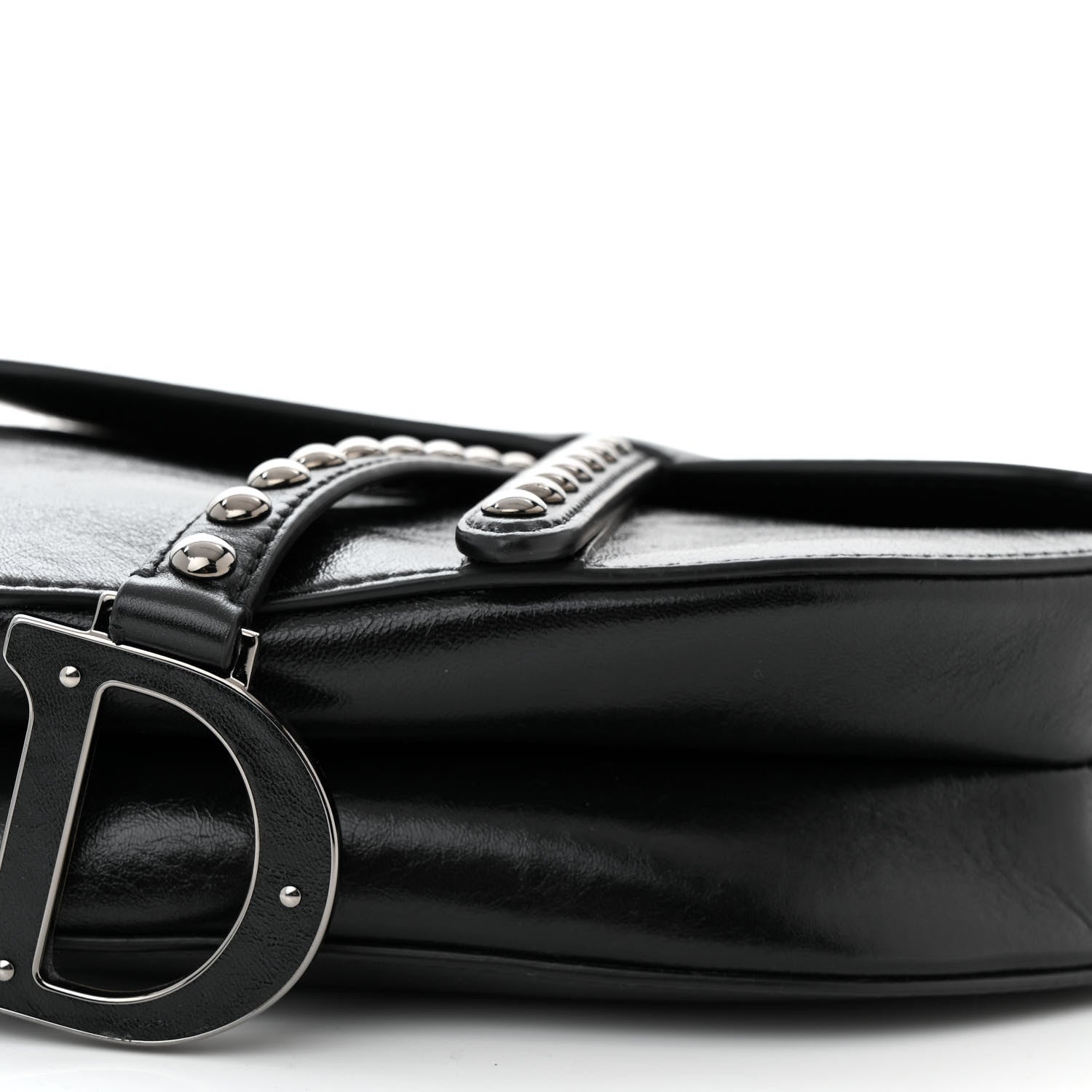 Christian Dior Crinkled Patent Lambskin Studded Saddle Bag With Strap Black 10 of 10