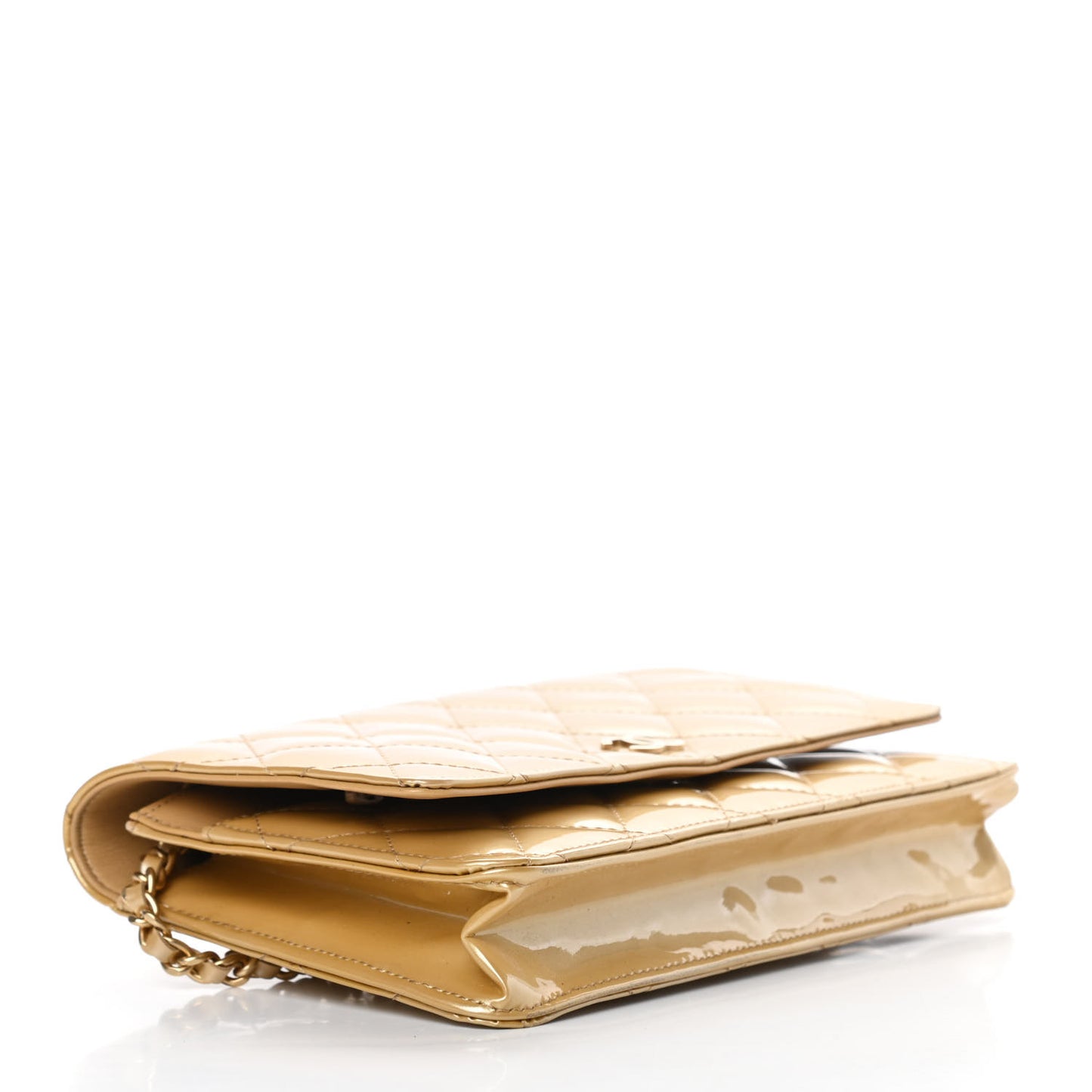 Metallic Patent Quilted Wallet On Chain WOC Gold