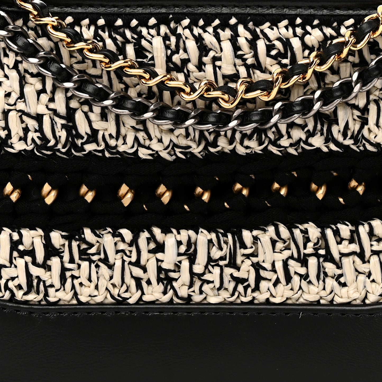 Cotton Raffia Calfskin Small Gabrielle Hobo Black White