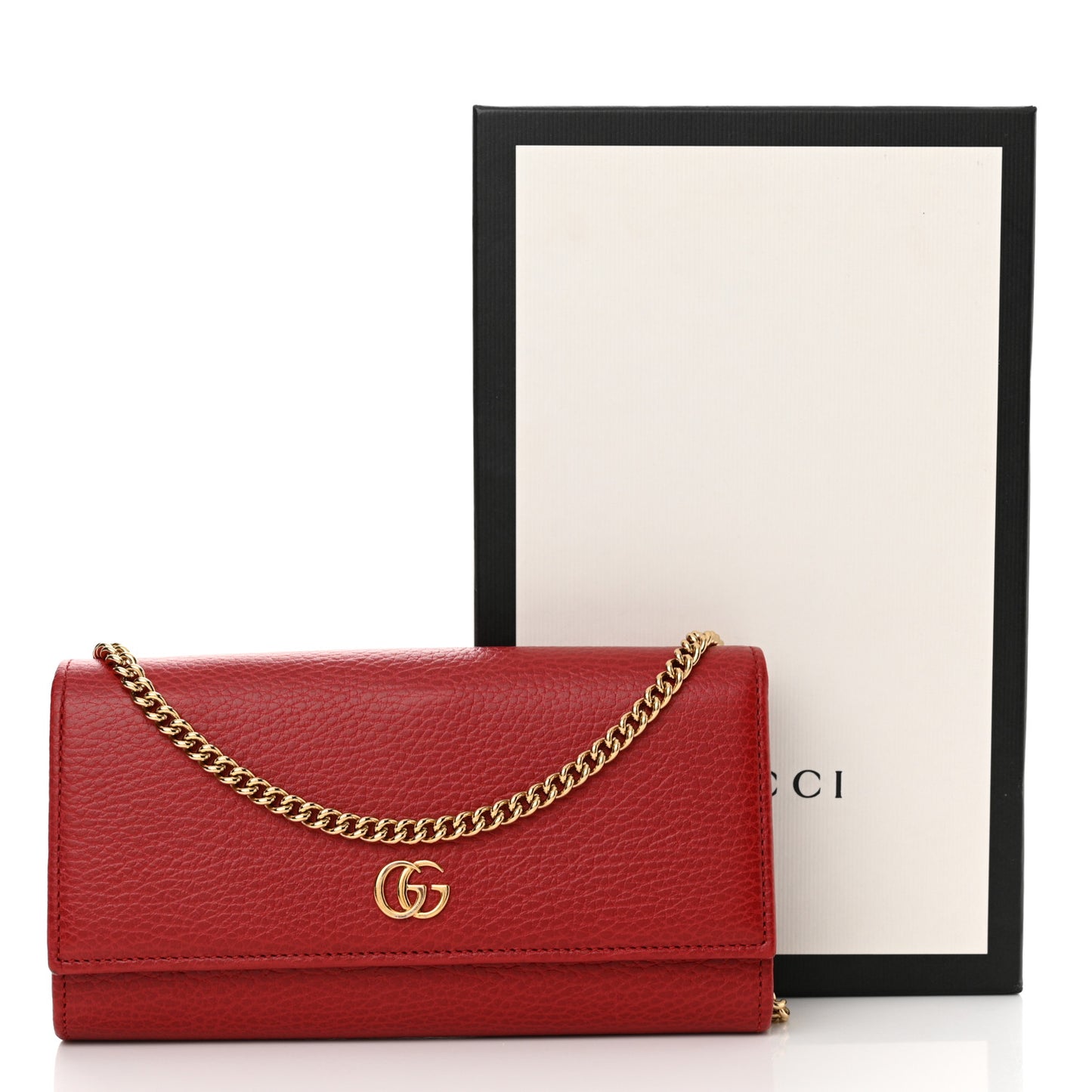 Dollar Calfskin Petite GG Marmont Wallet Chain Bag Hibiscus Red