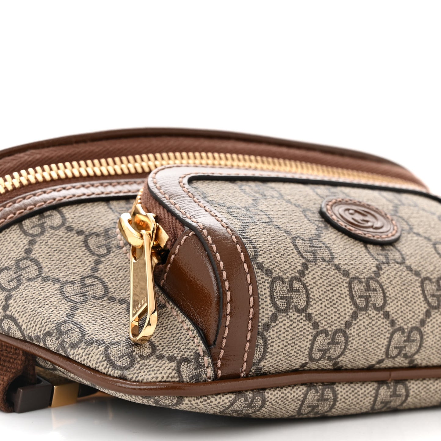 GG Supreme Monogram Textured Calfskin Retro Interlocking G Belt Bag Beige Ebony Brown Sugar