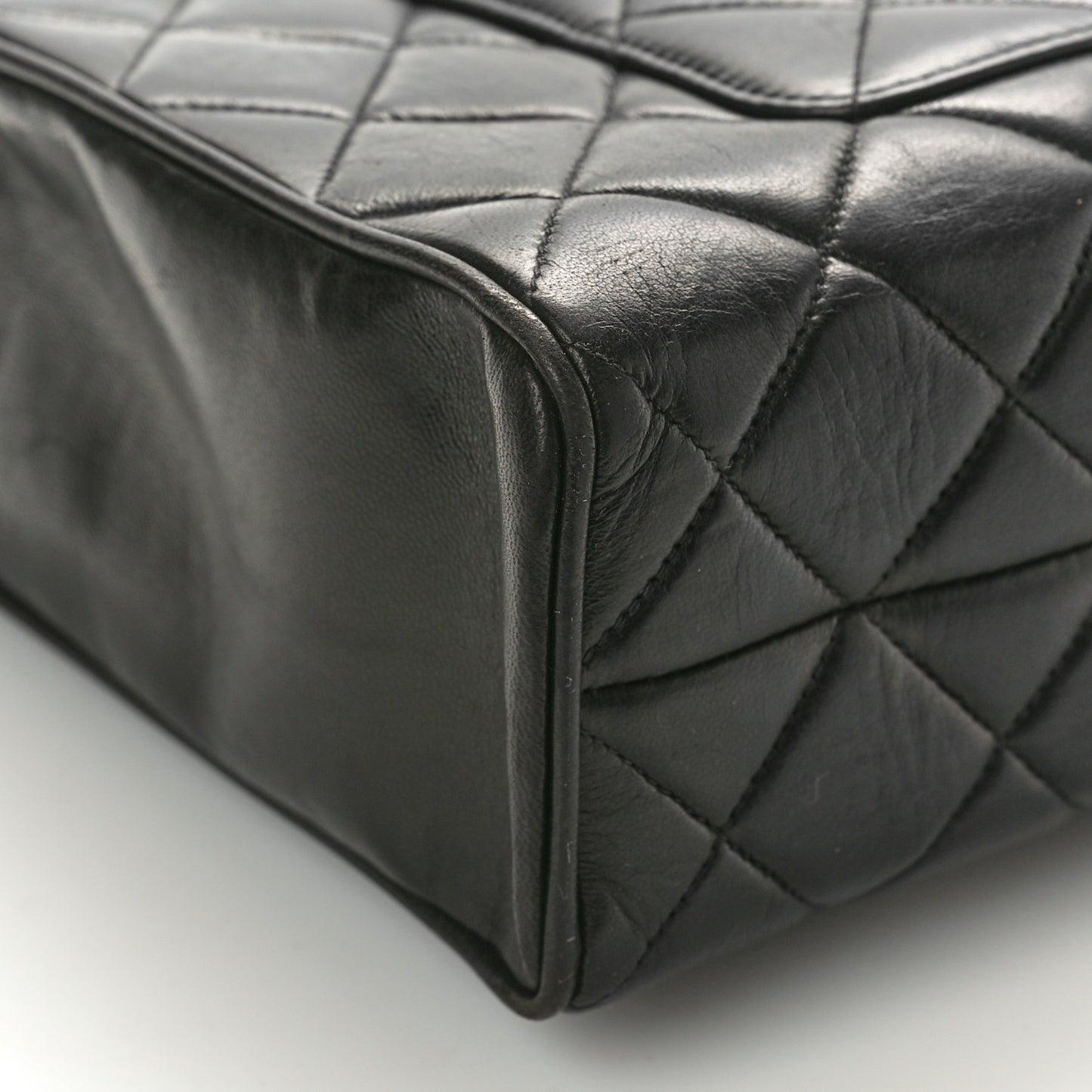 Lambskin Quilted Top Handle Bag Black