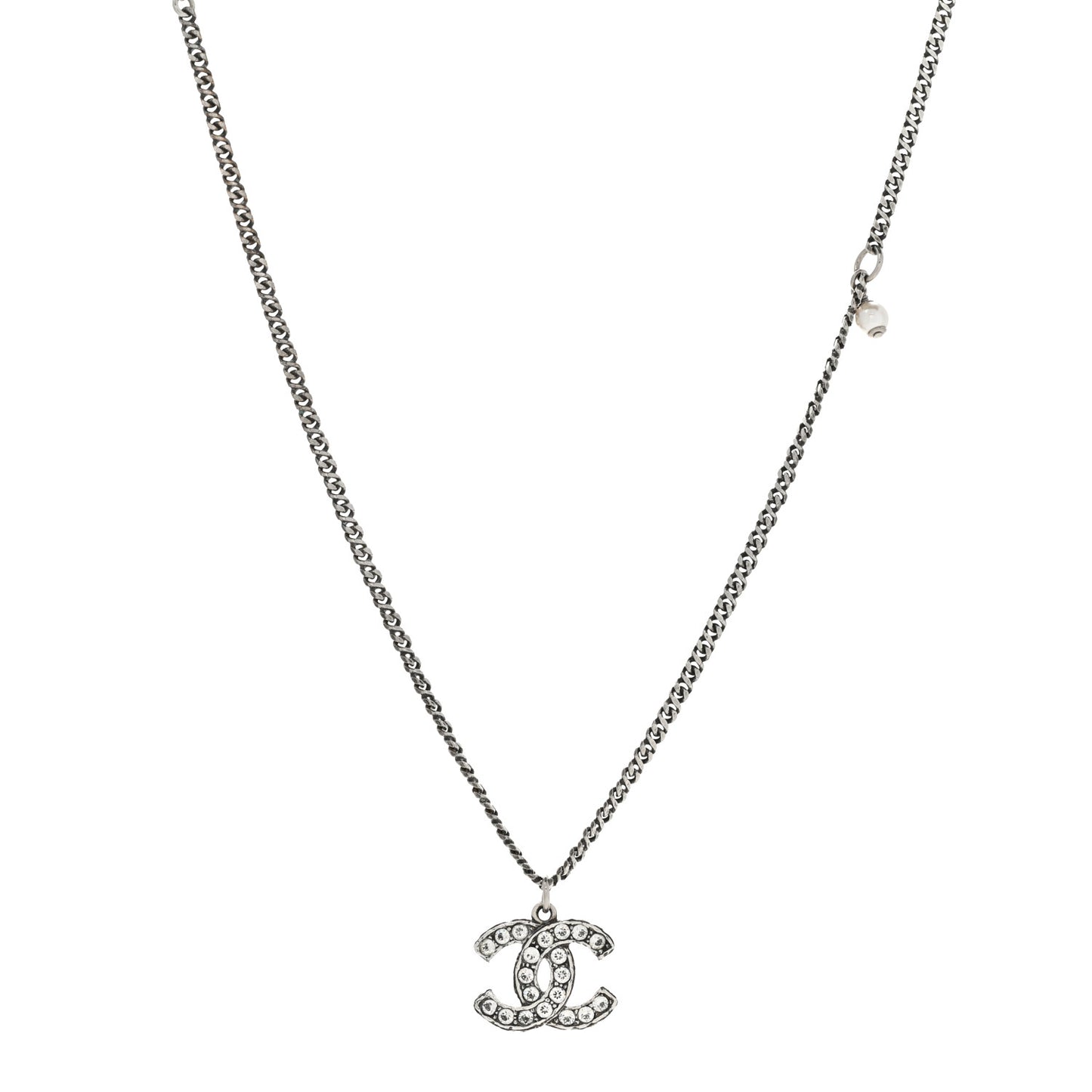Ruthenium Crystal Pearl CC Pendant Necklace Silver