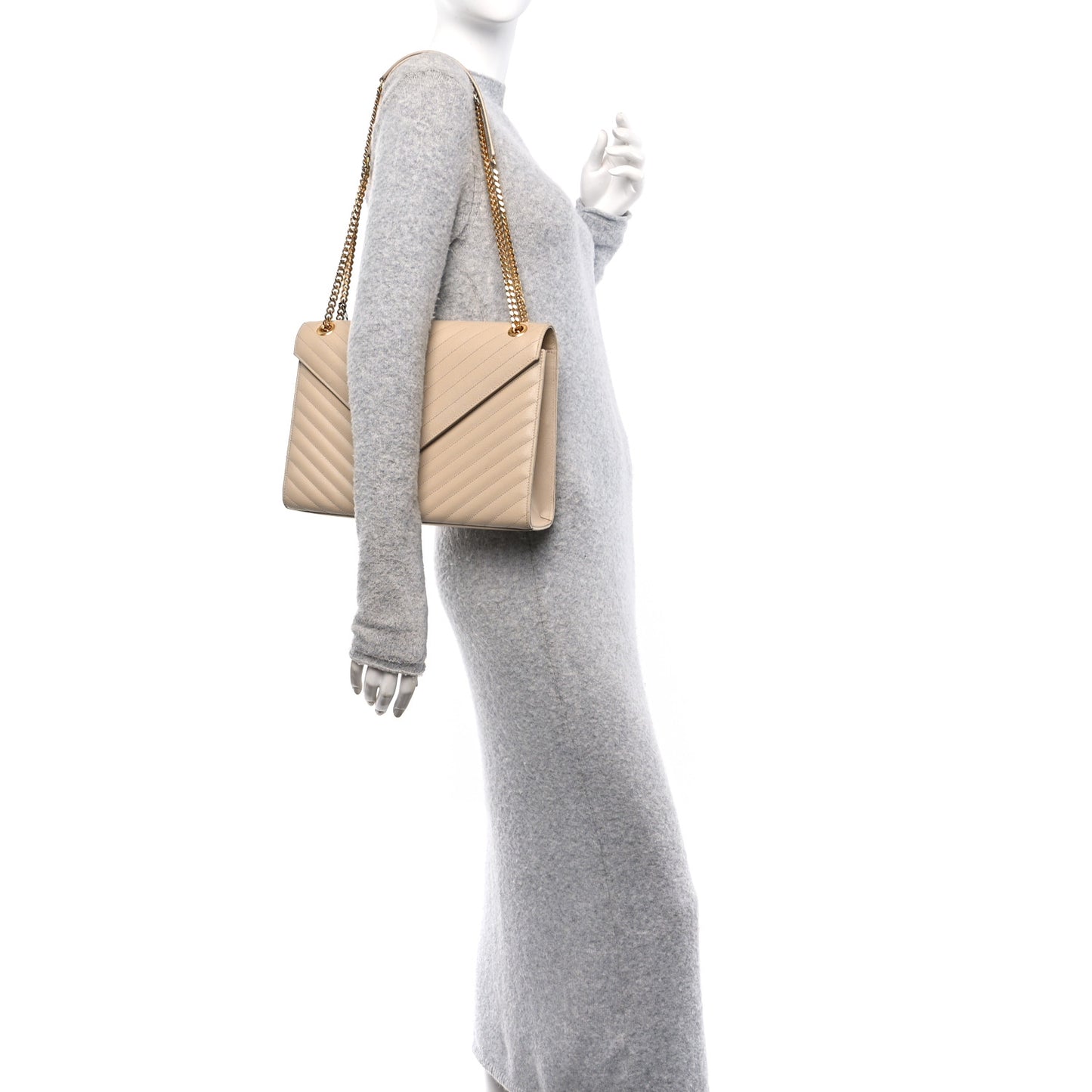 Grain De Poudre Matelasse Chevron Large Monogram Satchel Nude Powder