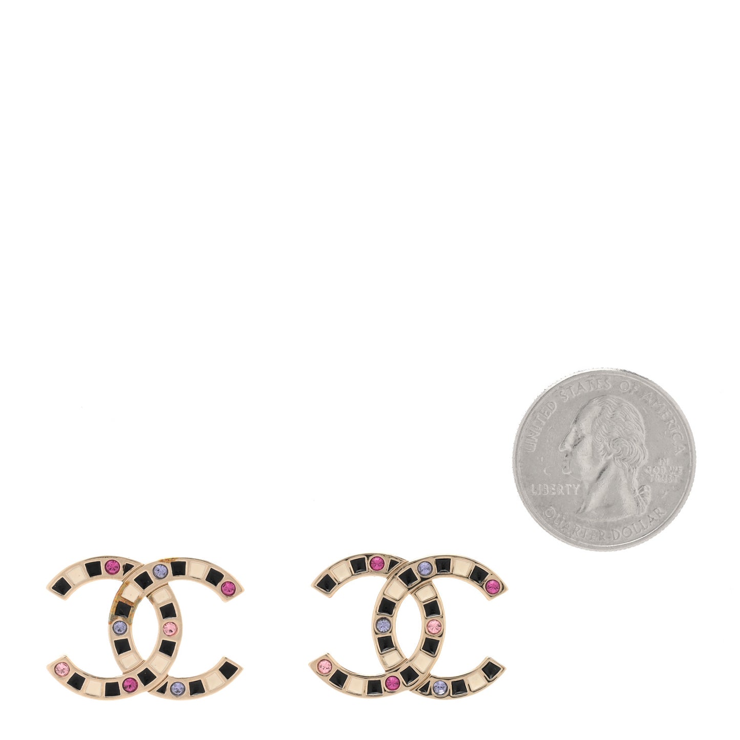 Crystal Enamel Large CC Earrings Gold Black White Pink
