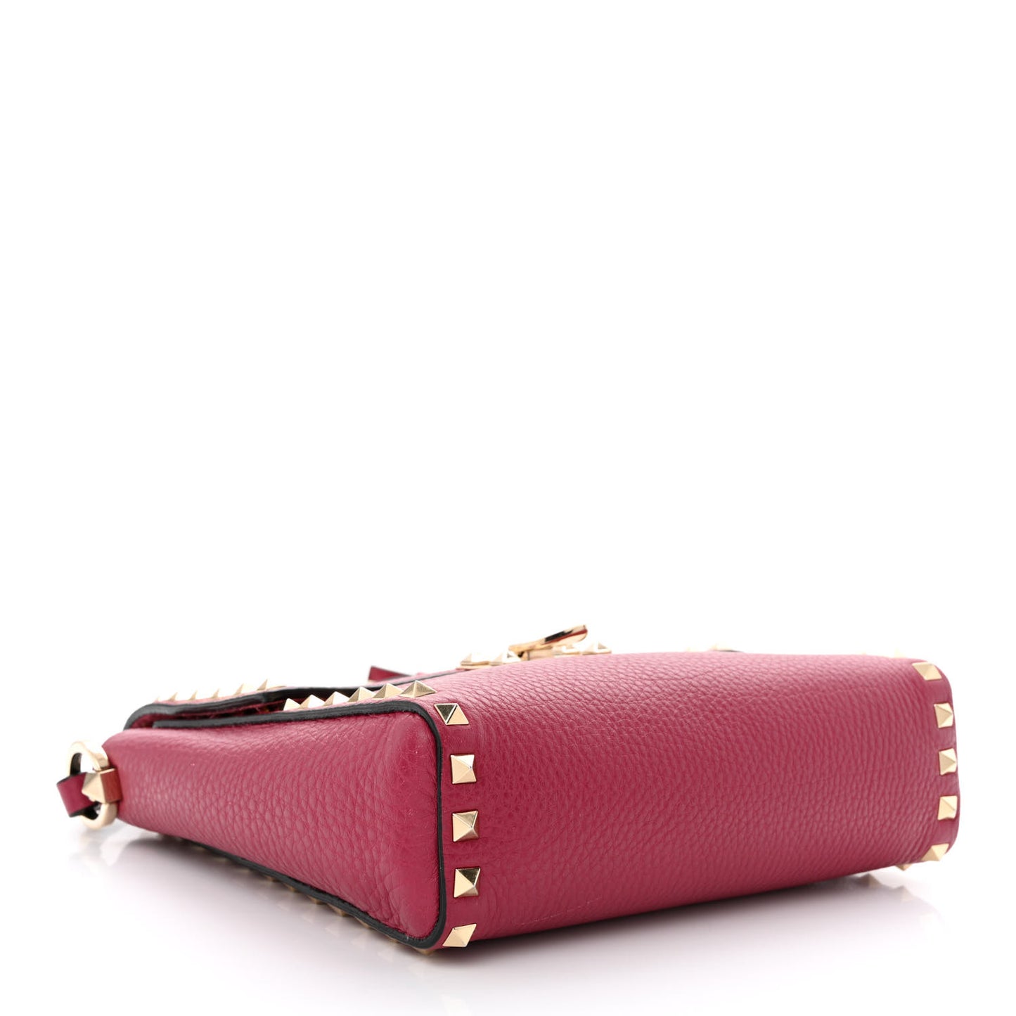 Pebbled Calfskin Rockstud Flip Lock Flap Messenger Raspberry