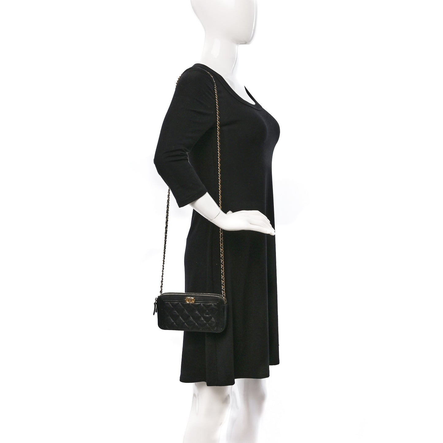 Caviar Quilted Small Boy Clutch With Chain Black