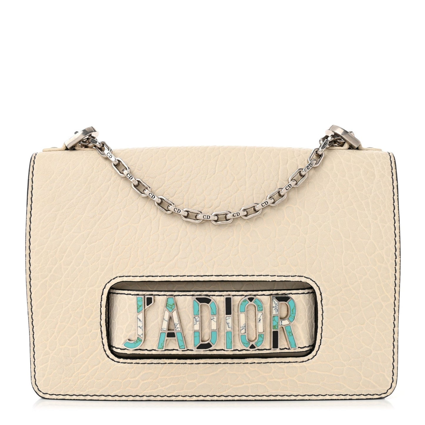 Canyon Grained Lambskin J'Adior Chain Flap Bag Off White