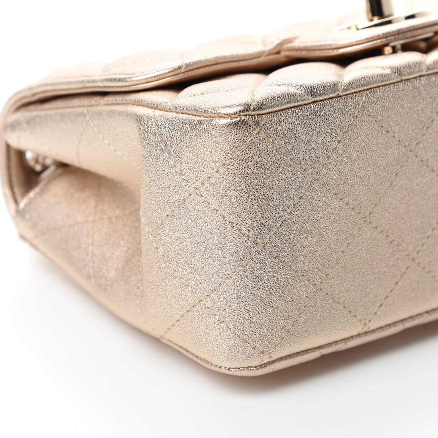 Metallic Lambskin Quilted Mini Square Flap Gold