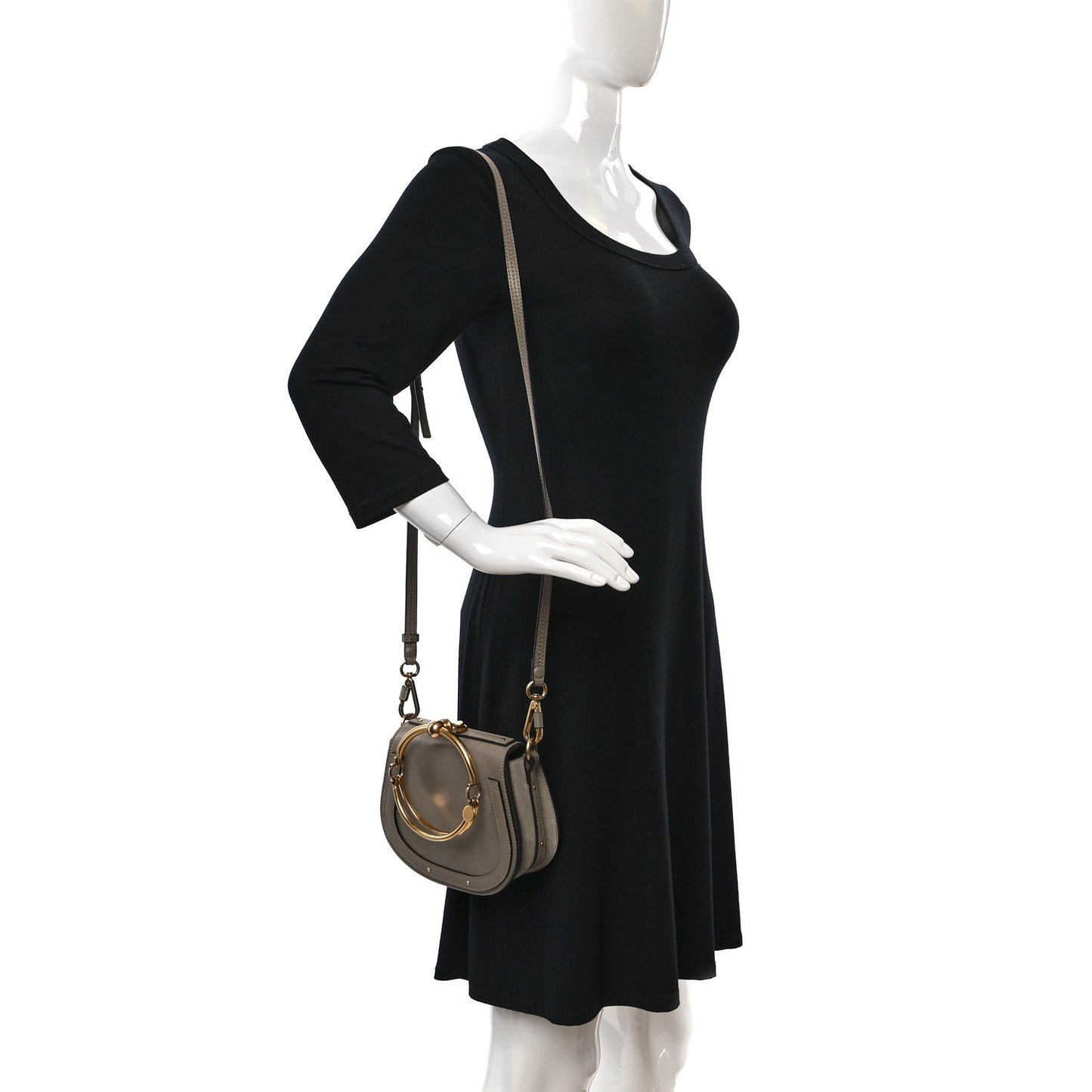 Calfskin Suede Small Nile Bracelet Bag Motty Grey