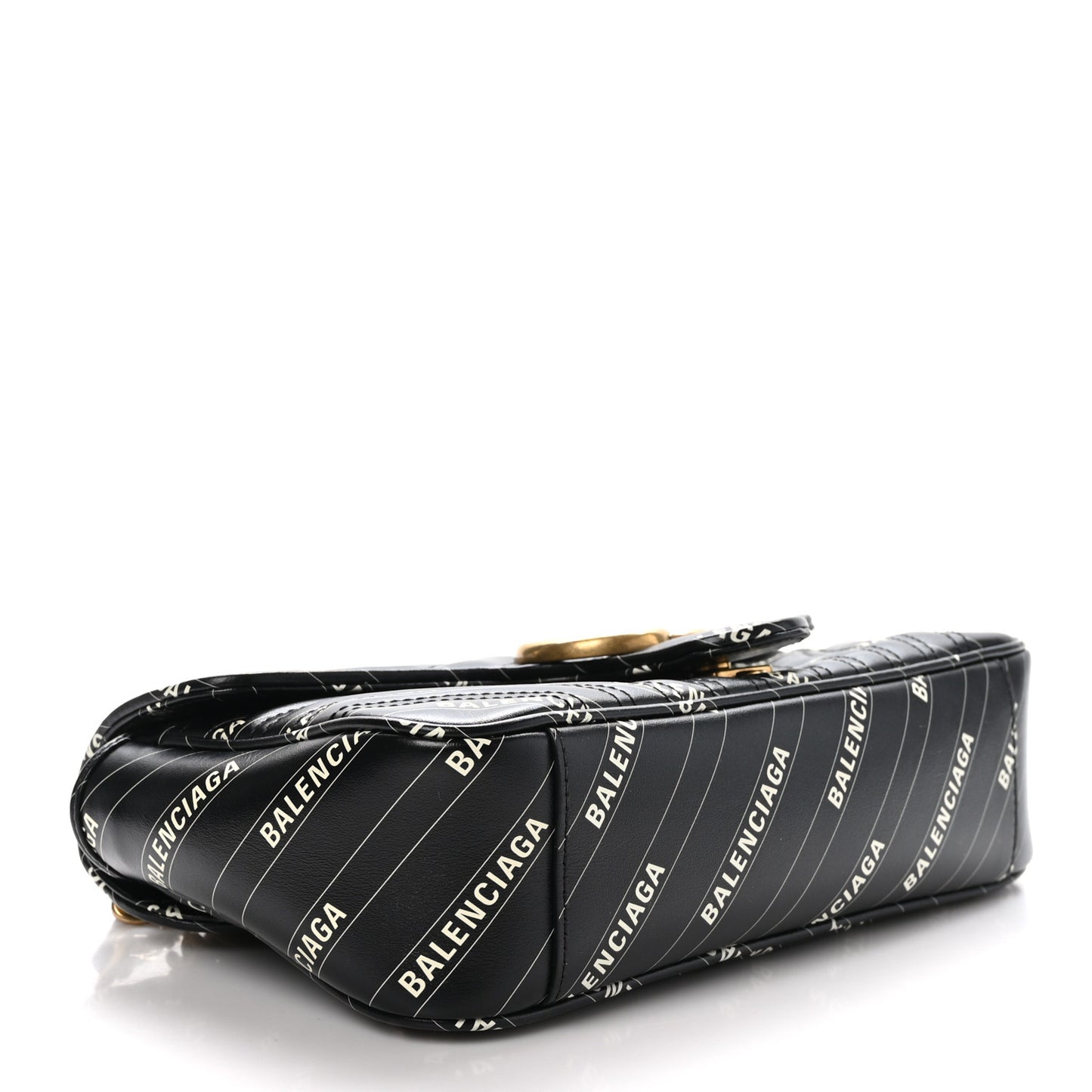 X BALENCIAGA Calfskin Matelasse Logo Print Small GG Marmont Shoulder Bag Black