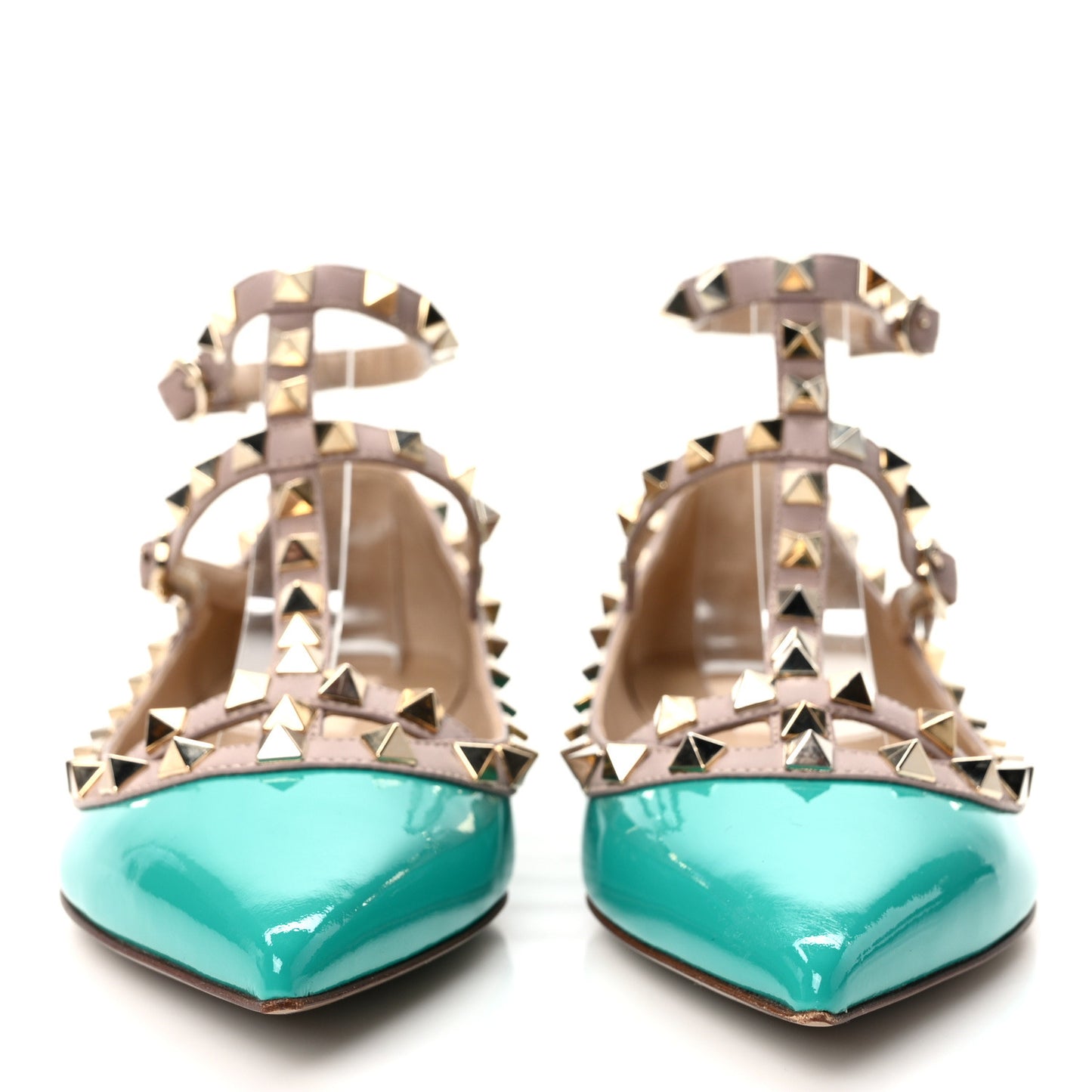 Patent Nappa Rockstud Cage Ballerina Flats 36.5 Opaline Green Poudre