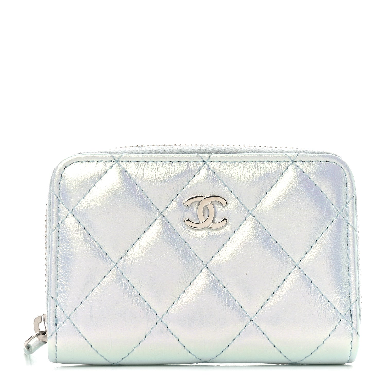 Chanel Iridescent Calfskin Quilted Zip Coin Purse Wallet Light