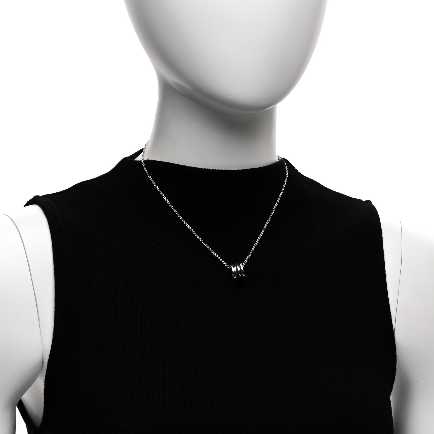 18K White Gold Black Enamel B.zero1 Pendant Necklace