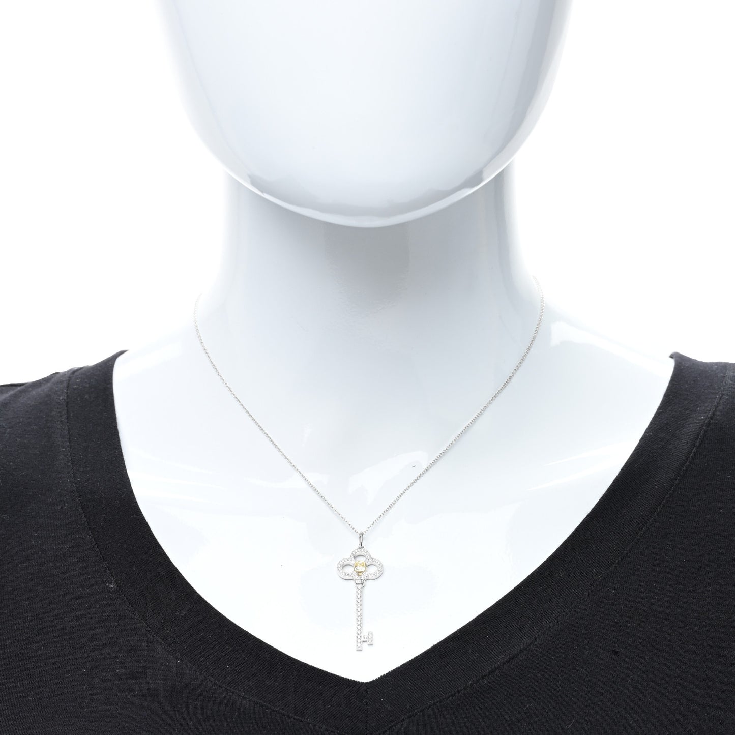 Platinum 18K Yellow Gold Yellow Diamond Crown Key Pendant Necklace