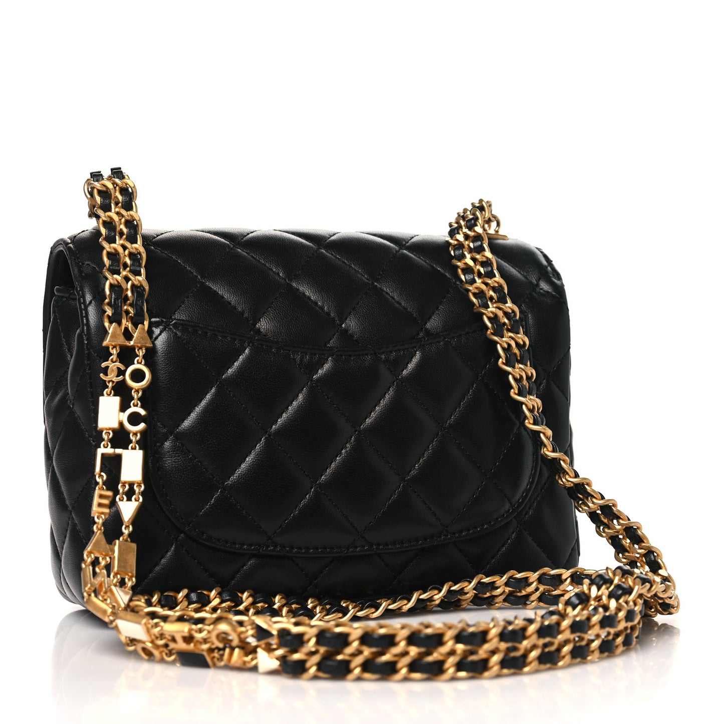 Lambskin Enamel Quilted Mini Flap Black