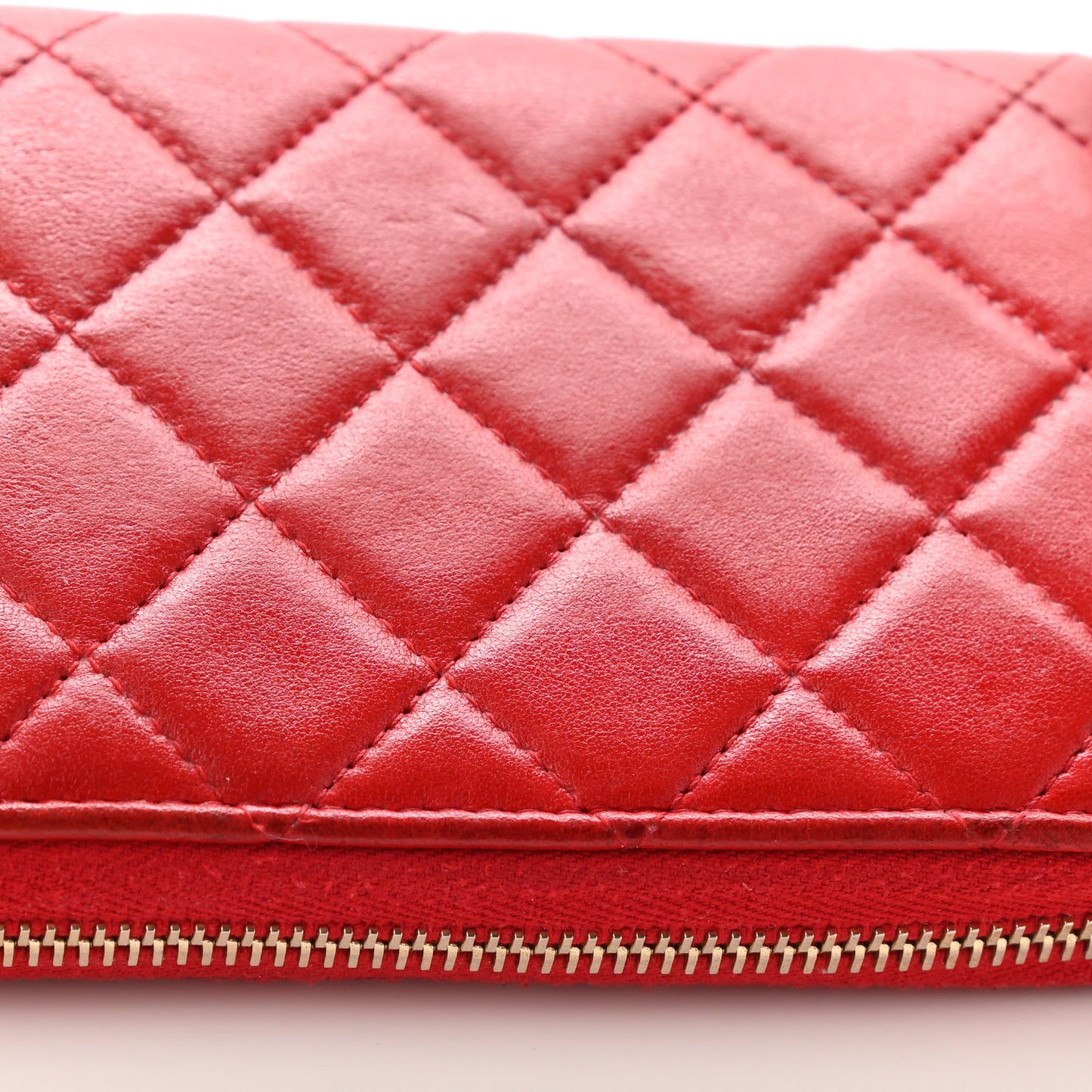 Lambskin Quilted Camellia Zip Around Wristlet Wallet Red