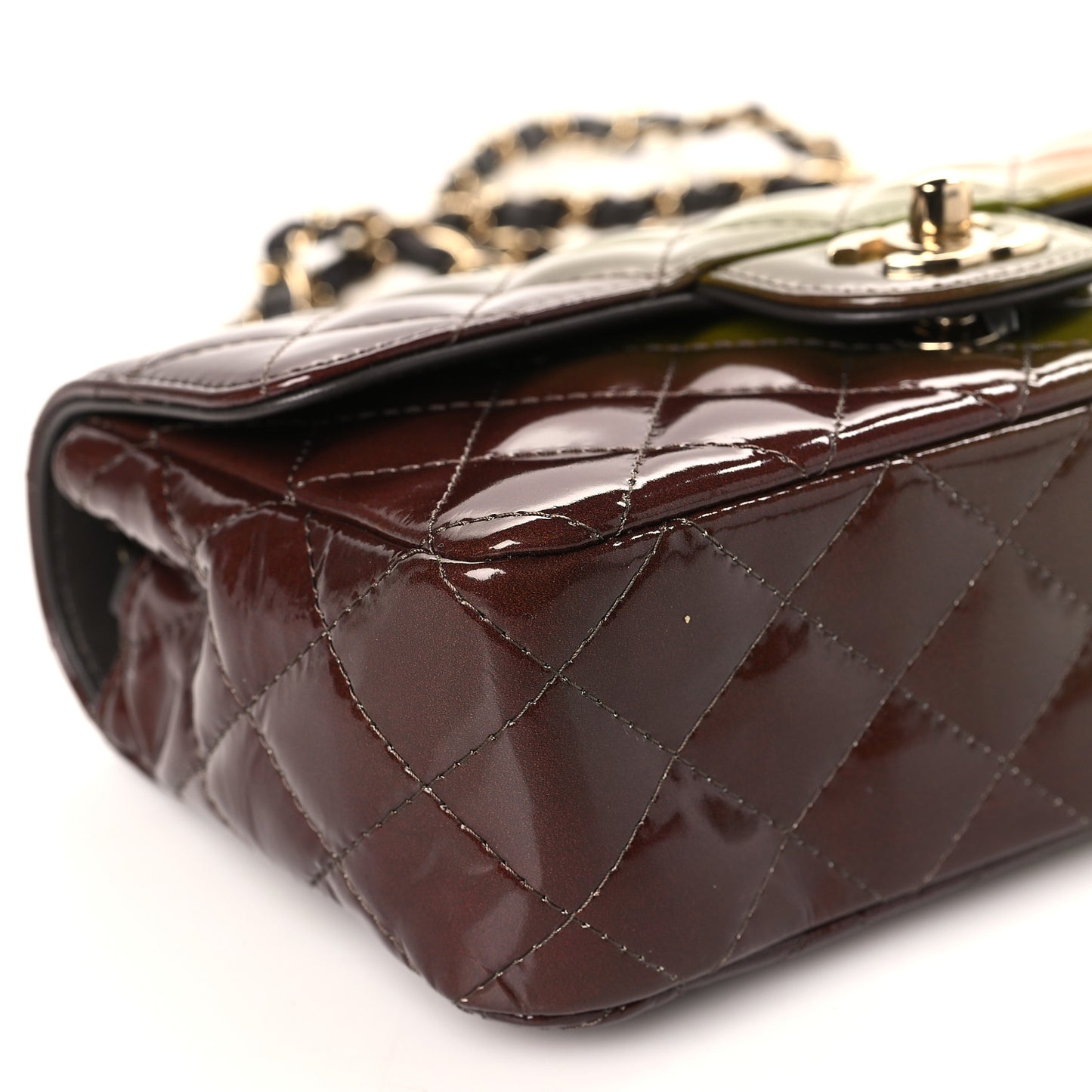 Shaded Patent Calfskin Quilted Mini Rectangular Flap Green Orange Dark Brown