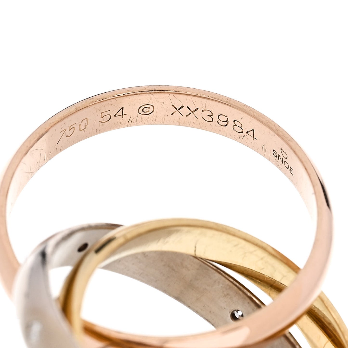 18K Pink Yellow White Gold Diamond Trinity Ring 54 7