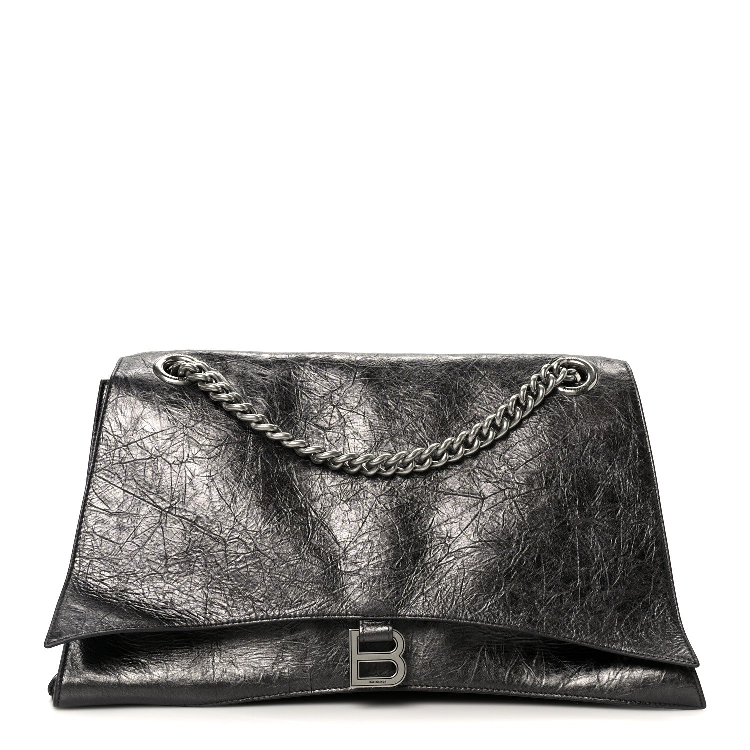 Balenciaga Metallic Crushed Calfskin Large Crush Chain Bag Steel