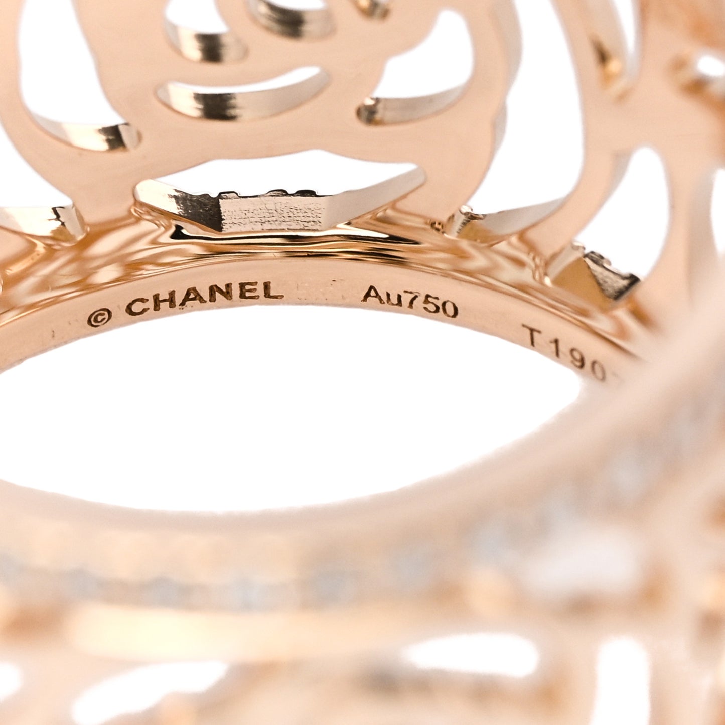 18K Yellow Gold Diamond Camellia Ajoure Band Ring 49 5