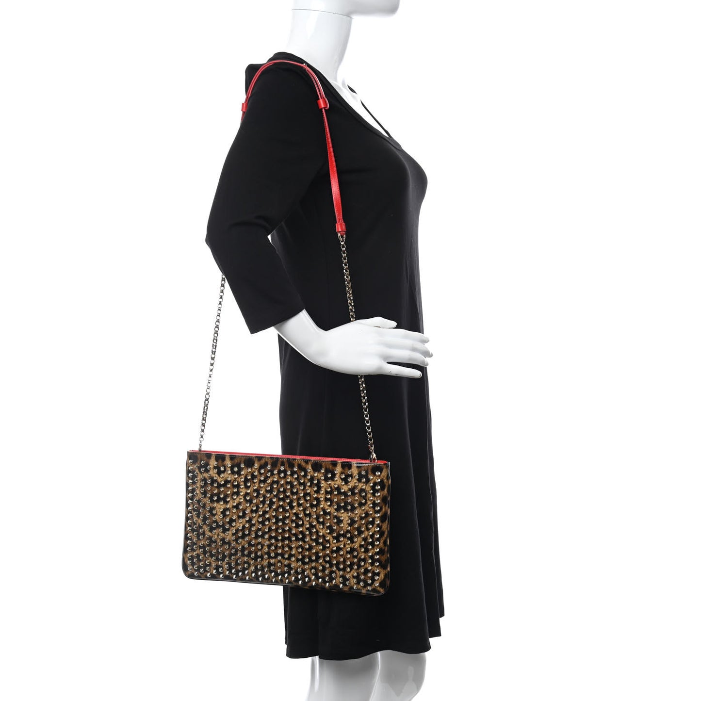 Patent Leopard Print Loubiposh Spiked Crossbody Clutch