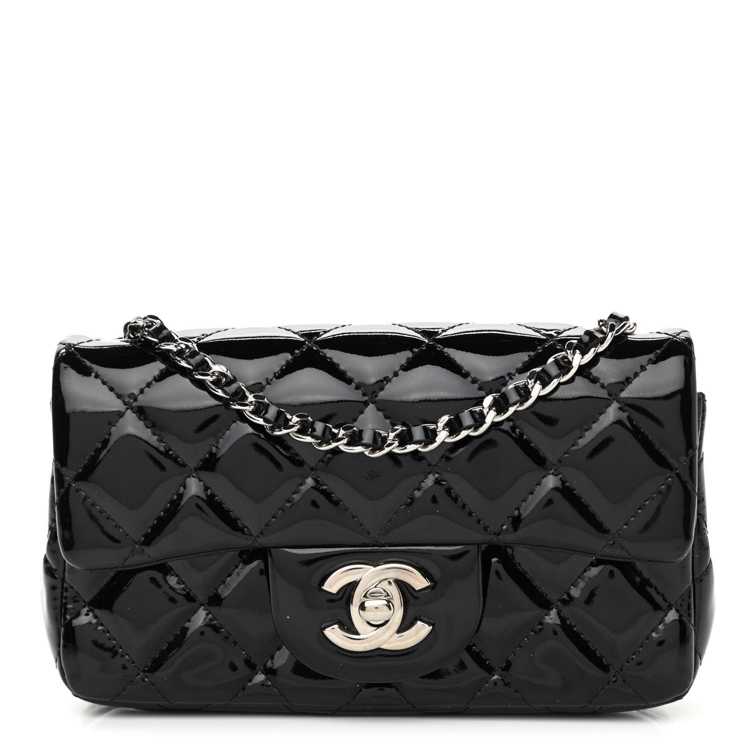 Chanel Patent Calfskin Quilted Extra Mini Rectangular Flap Black ...