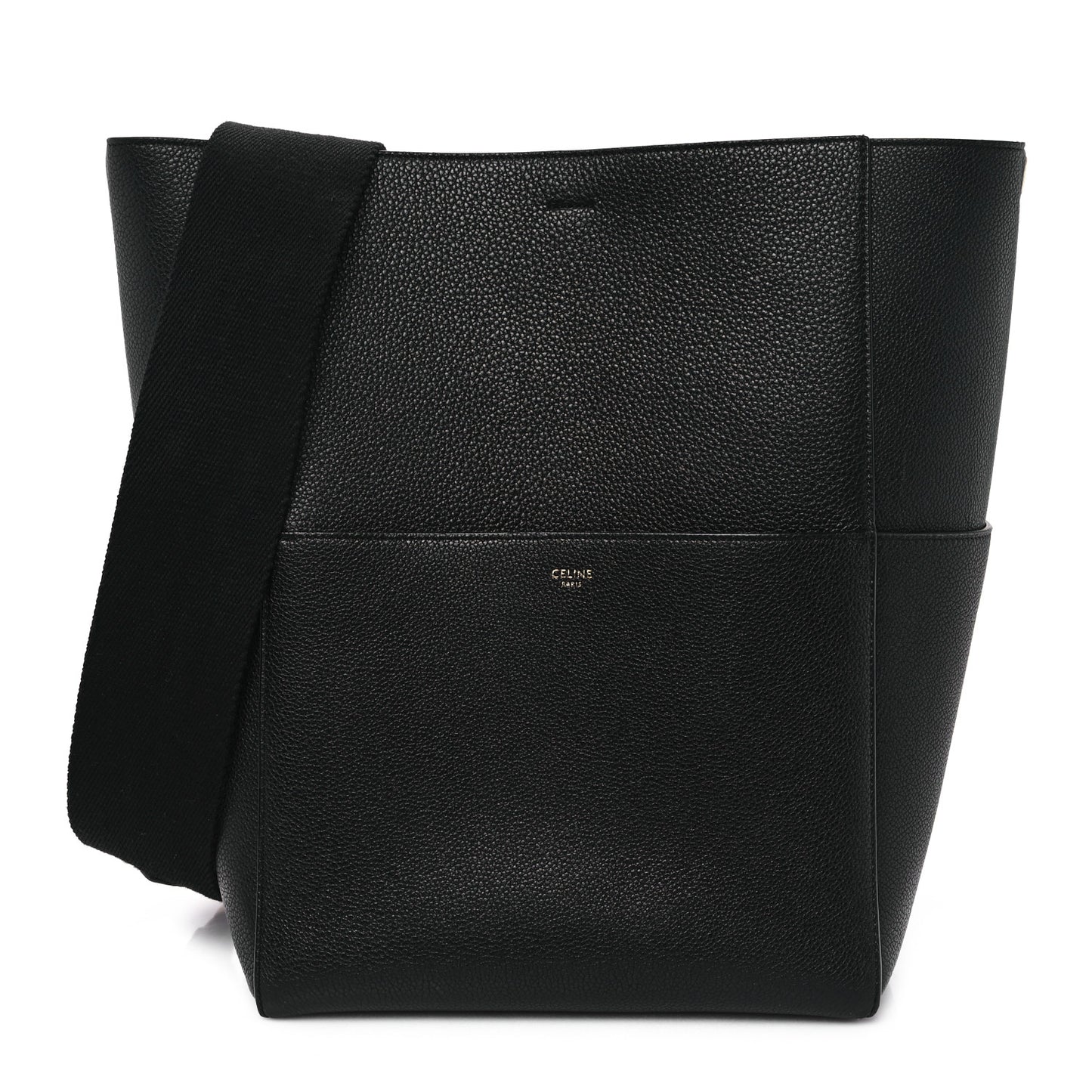 Soft Grained Calfskin Sangle Bucket Bag Black