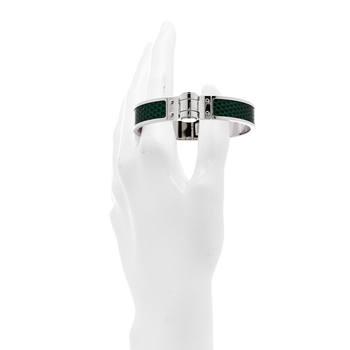 Lizard Charniere Cuir Narrow Hinged Bracelet S Vert Moyen