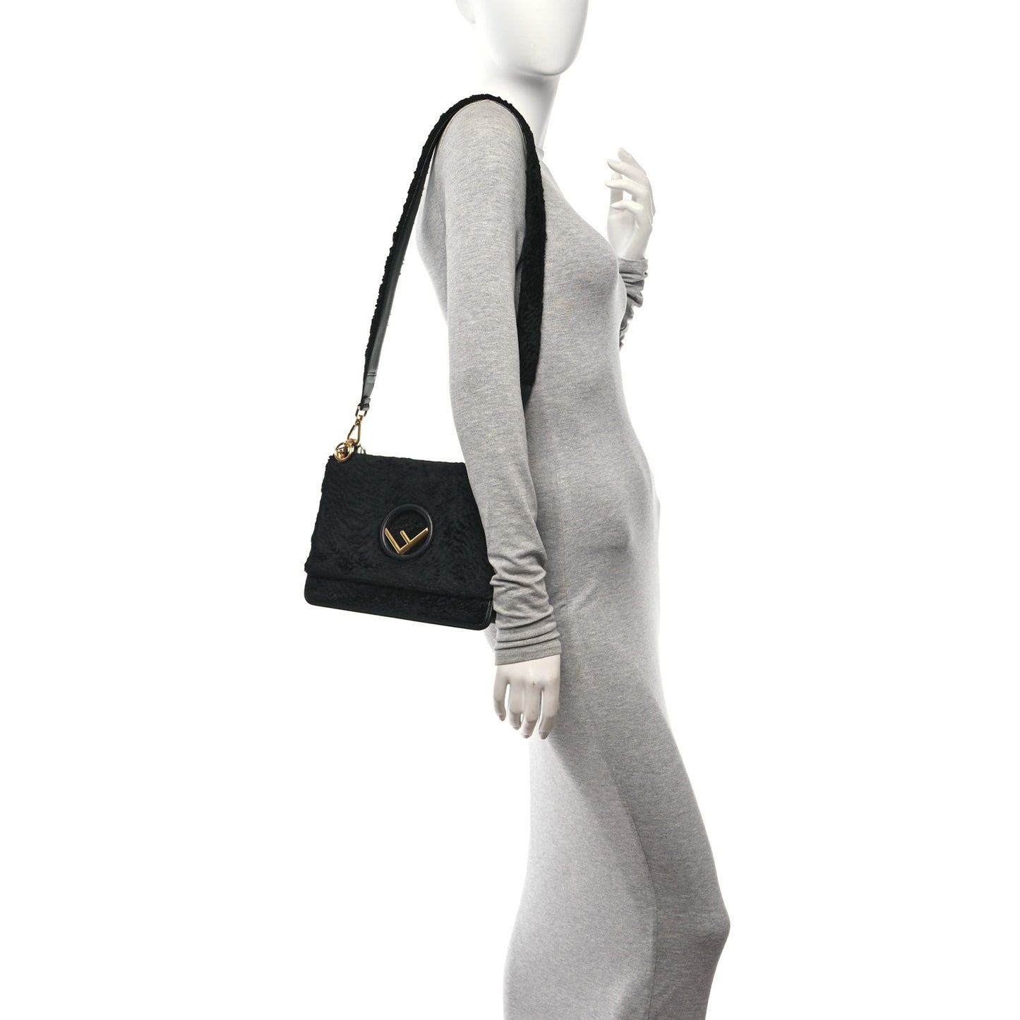 Velluto Astrakan Vitello Dolce F is Fendi Kan I Shoulder Bag Black
