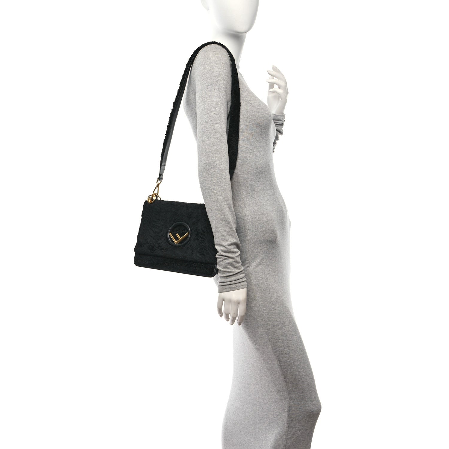 Fendi Velluto Astrakan Vitello Dolce F is Fendi Kan I Shoulder Bag Black 2 of 10