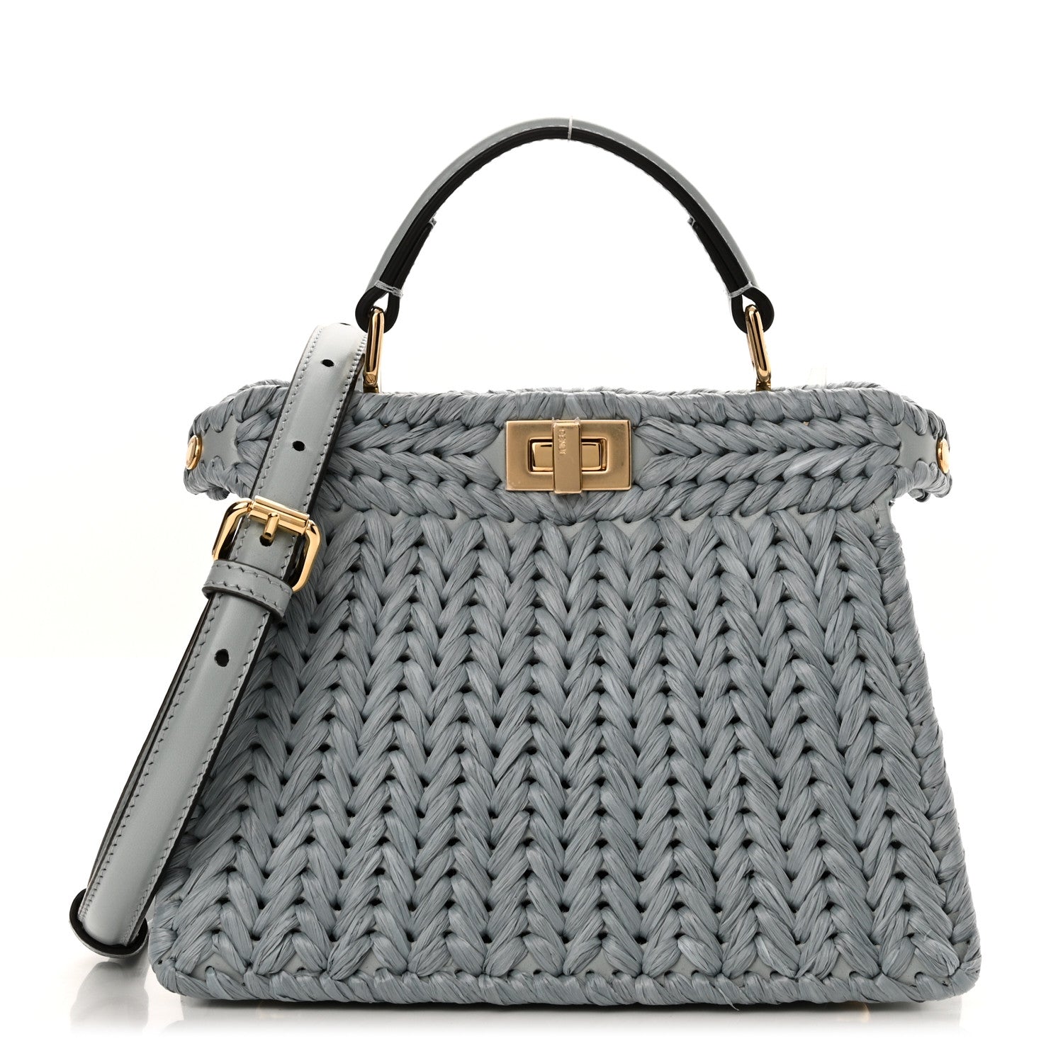Fendi Paglia Vitello King Nappa Woven Petite Peekaboo I SEE U Satchel Anice 1 of 9