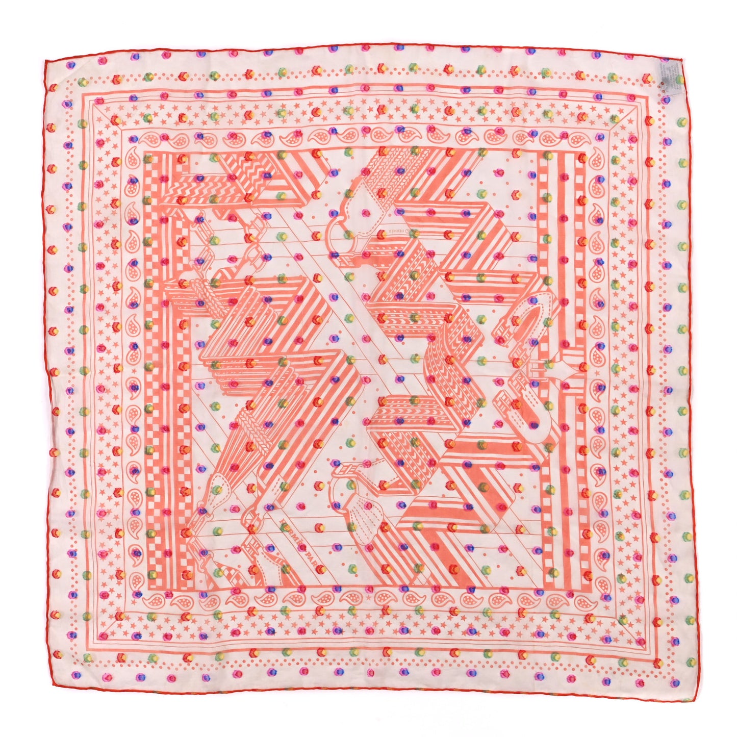 Silk Mousseline Embroidered Sangles en Zig Zag Pois Rainbow Scarf 60