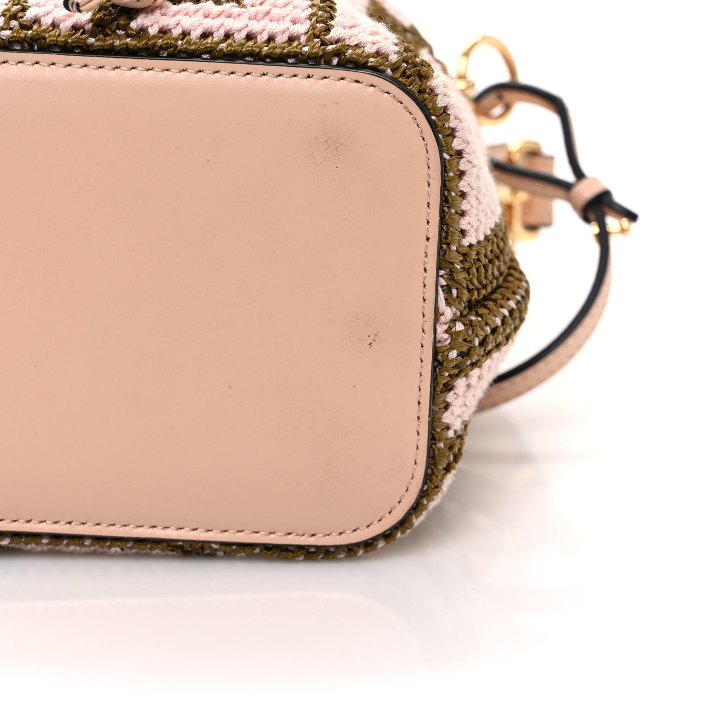 Raffia Vitello King F is Fendi FF Crochet Mini Mon Tresor Bucket Bag Natural Light Rose