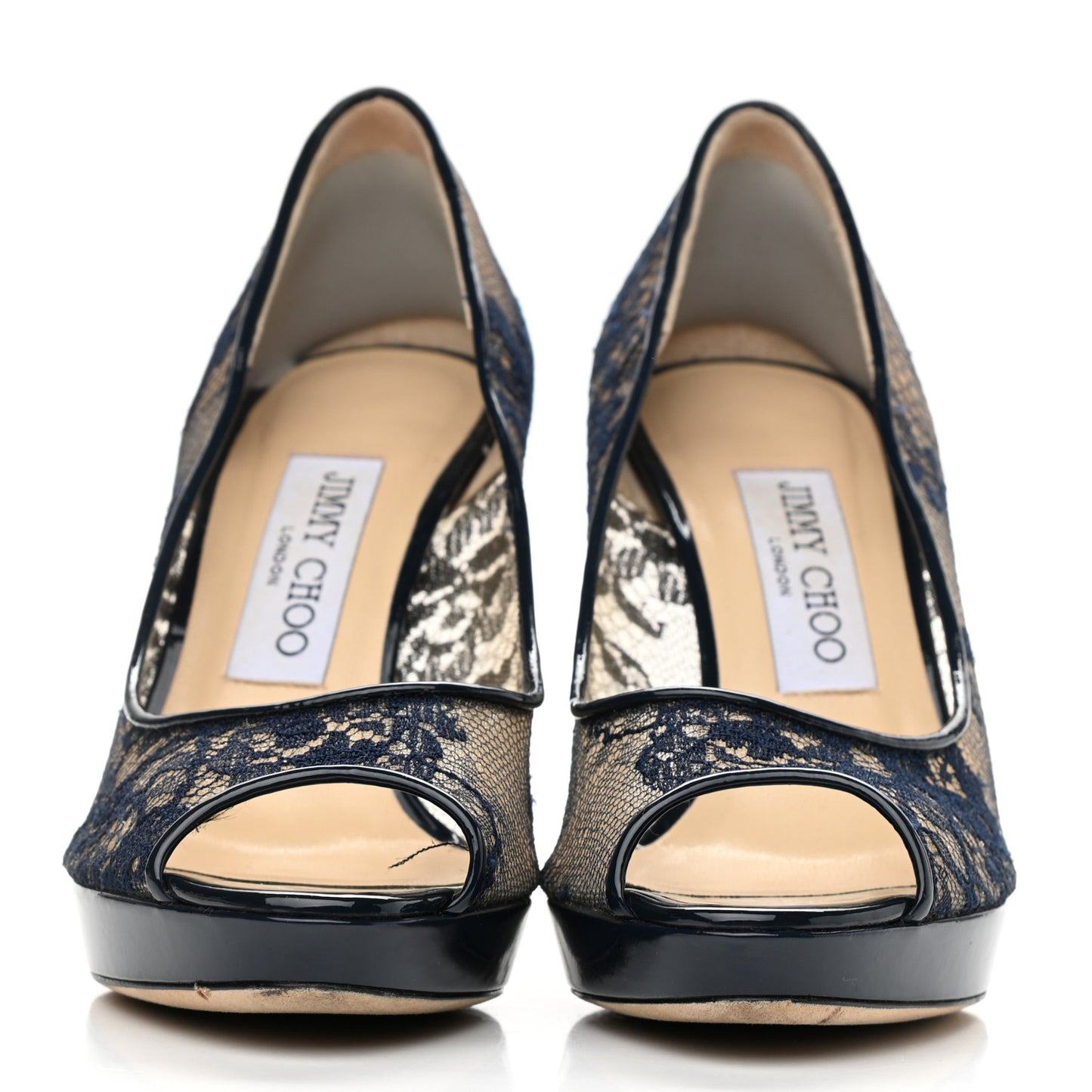 Lace Patent Luna Peep Toe Pump 36 Black