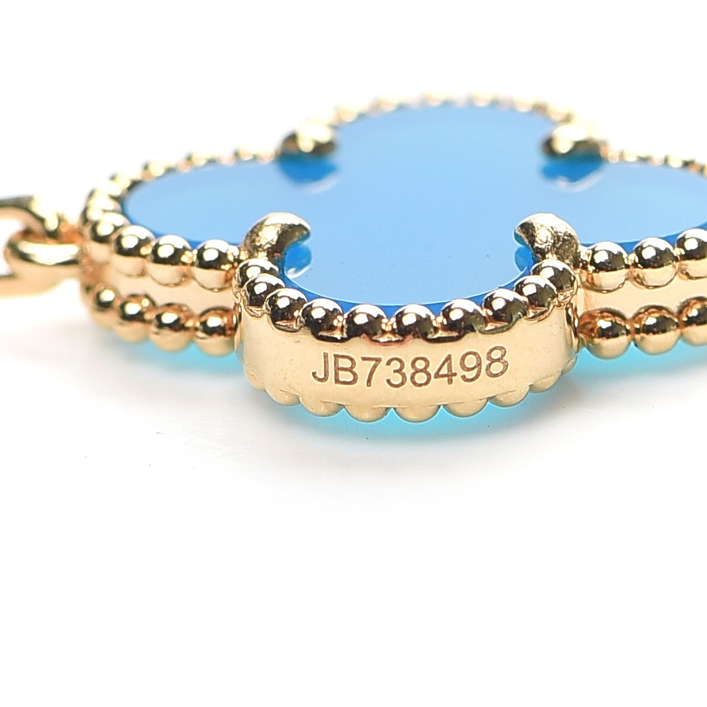 18K Yellow Gold Blue Agate 10 Motifs Vintage Alhambra Necklace
