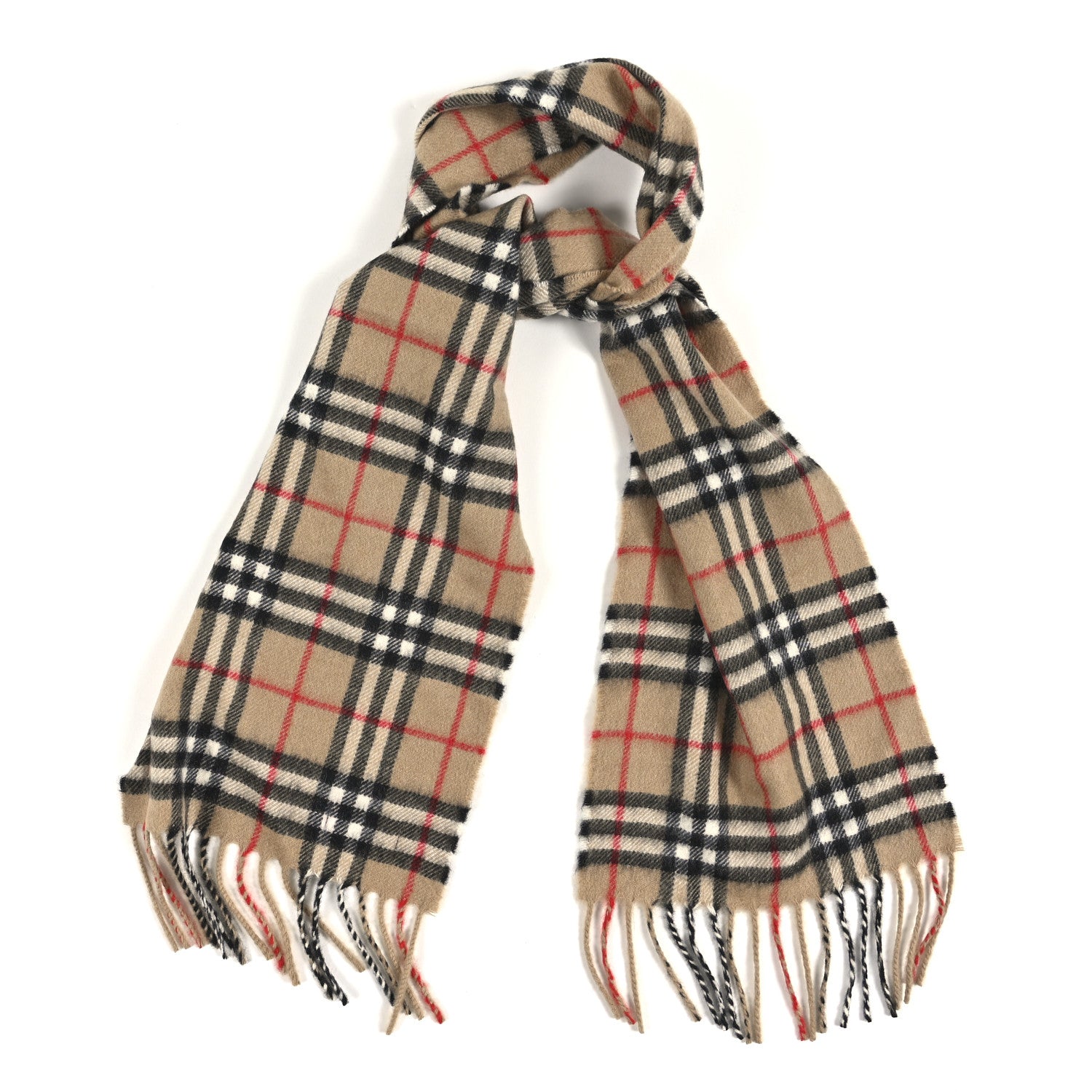 Burberry Cashmere Vintage Check Fringe Scarf Archive Beige 1817416