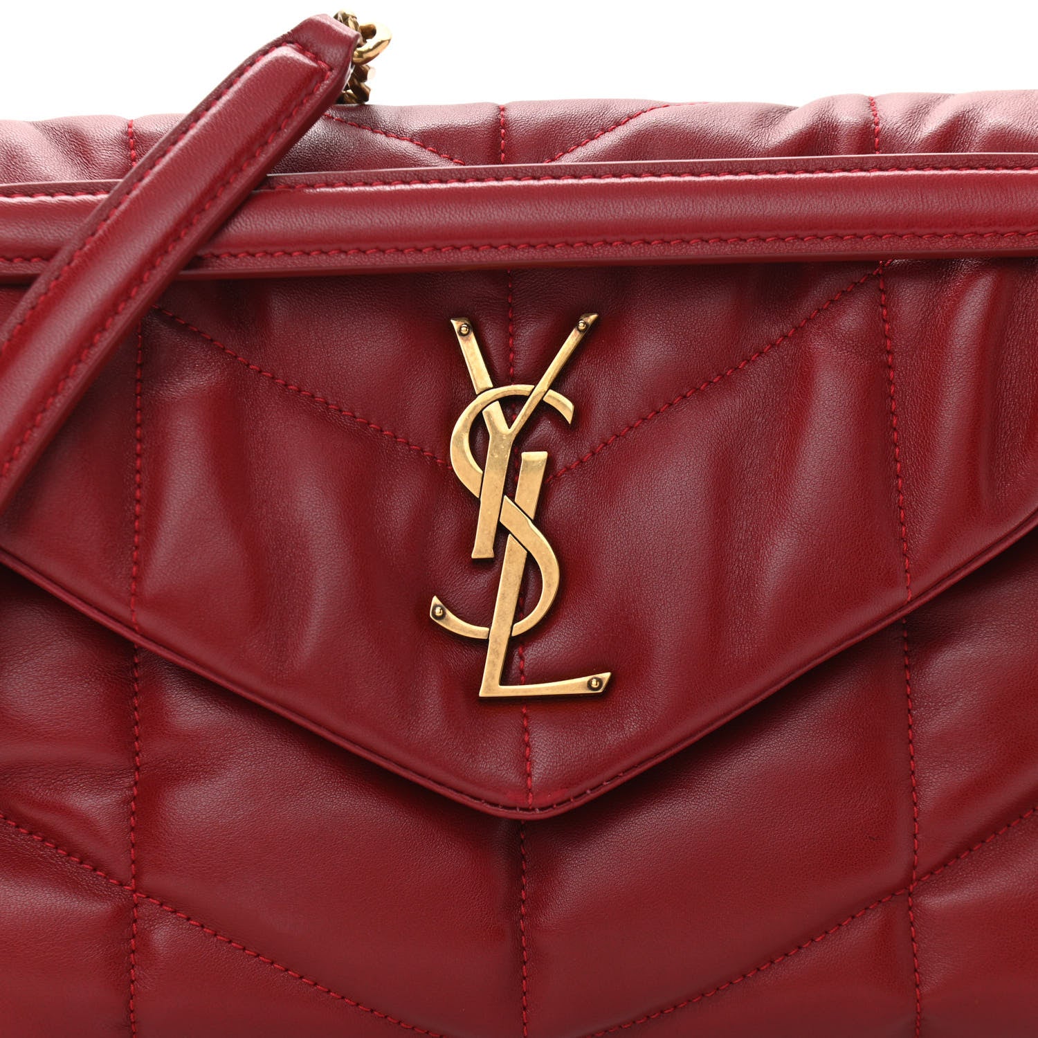 Saint Laurent Lambskin Quilted Small Loulou Puffer Monogram Chain Satchel Opyum Red 9 of 13