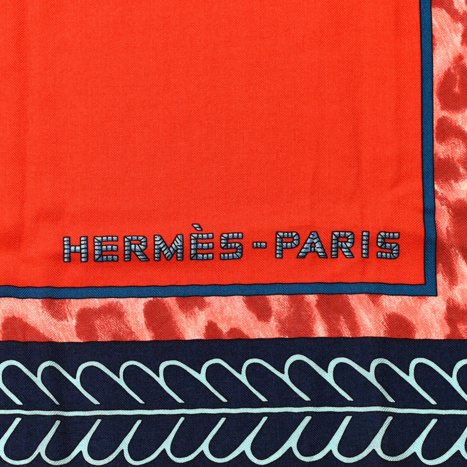 Hermes Cashmere Silk Selle D'Officier Shawl 140 Orange Bleu Corail 2 of 5