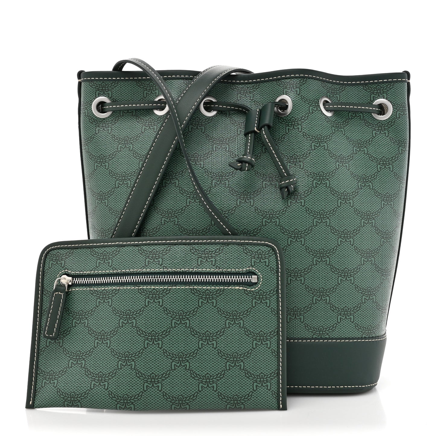 Lauretos Spanish Calfskin Medium Himmel Drawstring Bucket Bag Forest Green