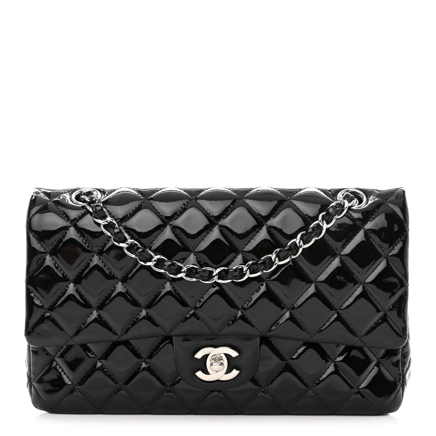 Patent Quilted Medium Double Flap Black
