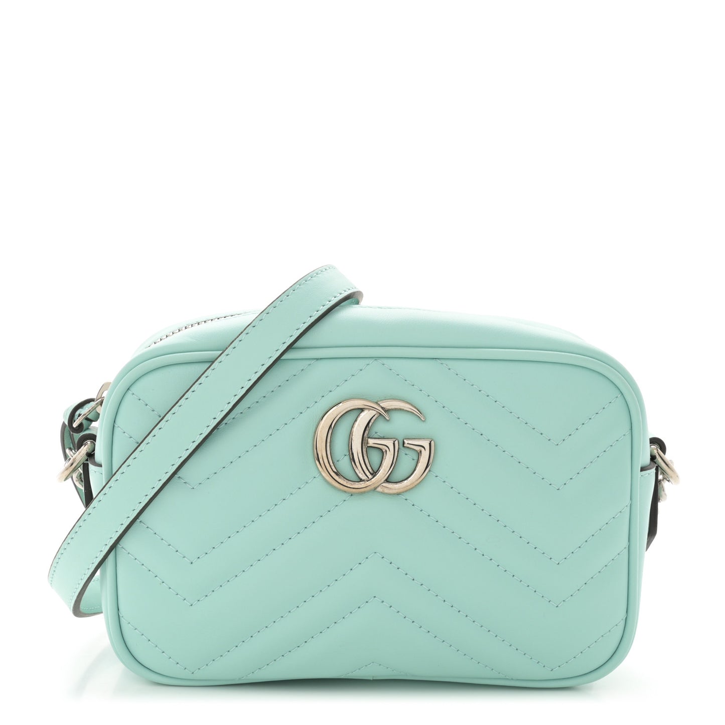 Calfskin Matelasse Mini GG Marmont Chain Shoulder Bag Water Green
